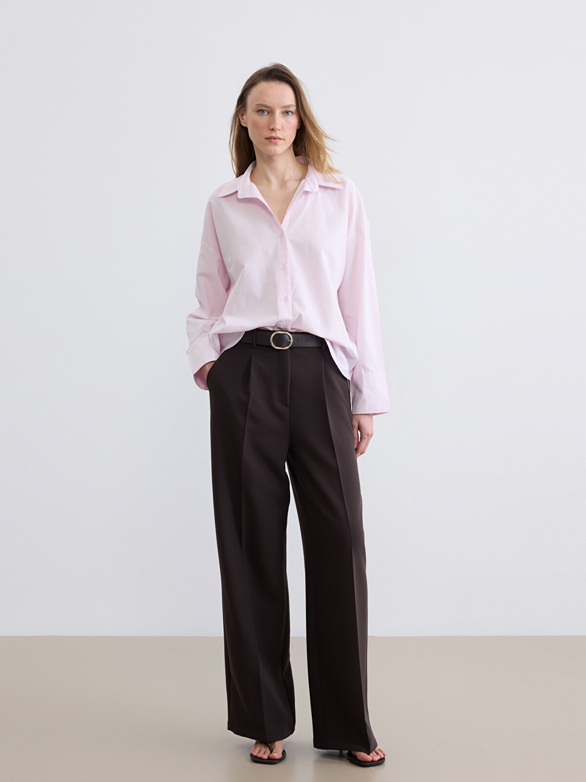 LCW Vision Striped Oversized Oxford Women's Shirt - S6M519Z8-LHK