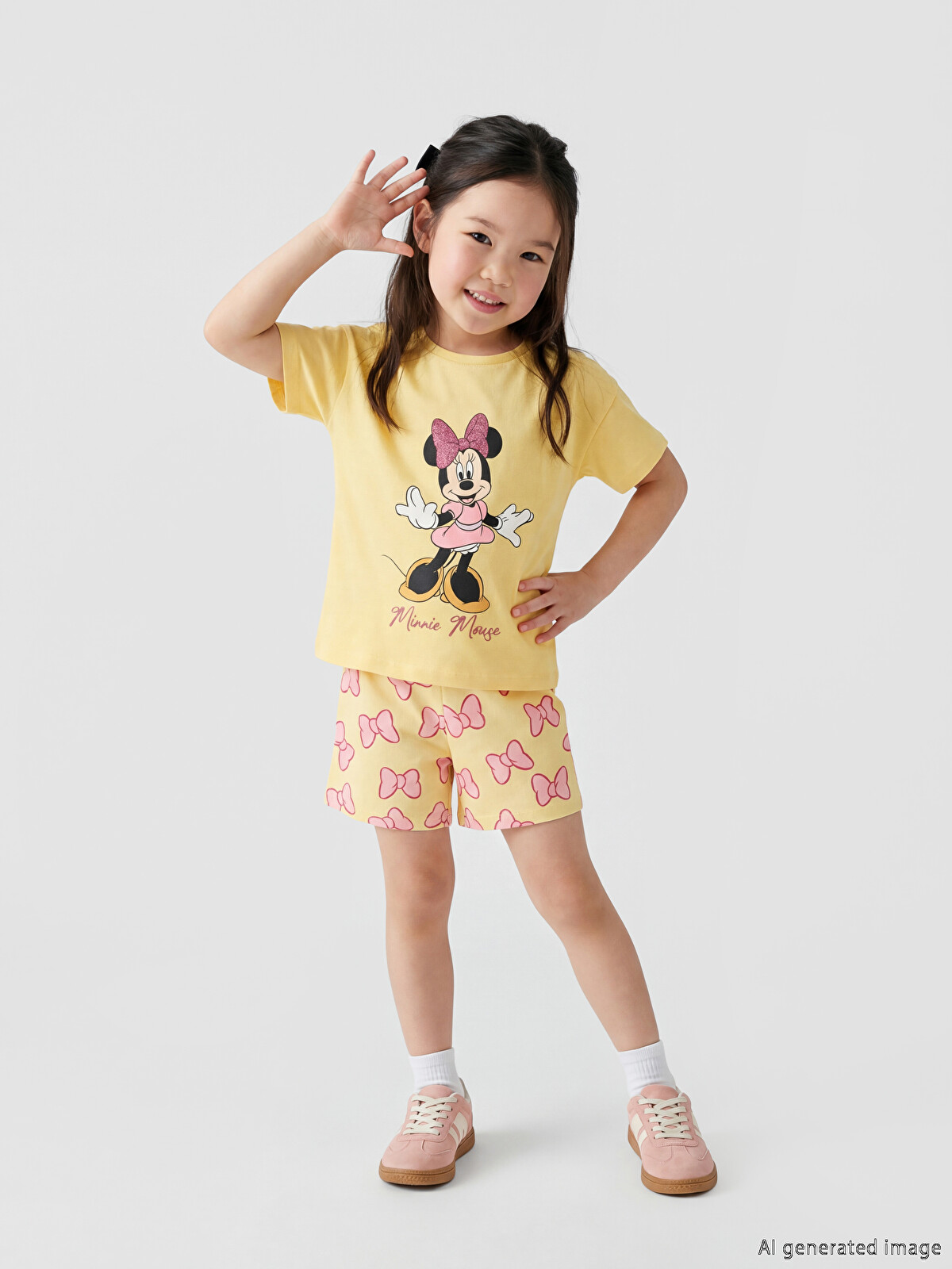 LCW Kids Minnie Mouse Printed Girls' T-Shirt and Shorts - S6M623Z1