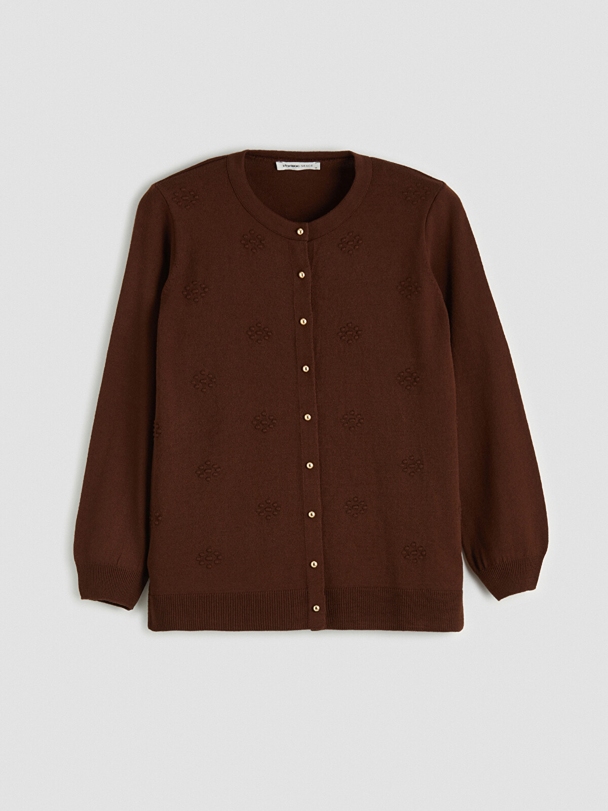 LCW Grace Jacquard Knit Cardigan with a Crew Neck. - S6M886Z8-1VF