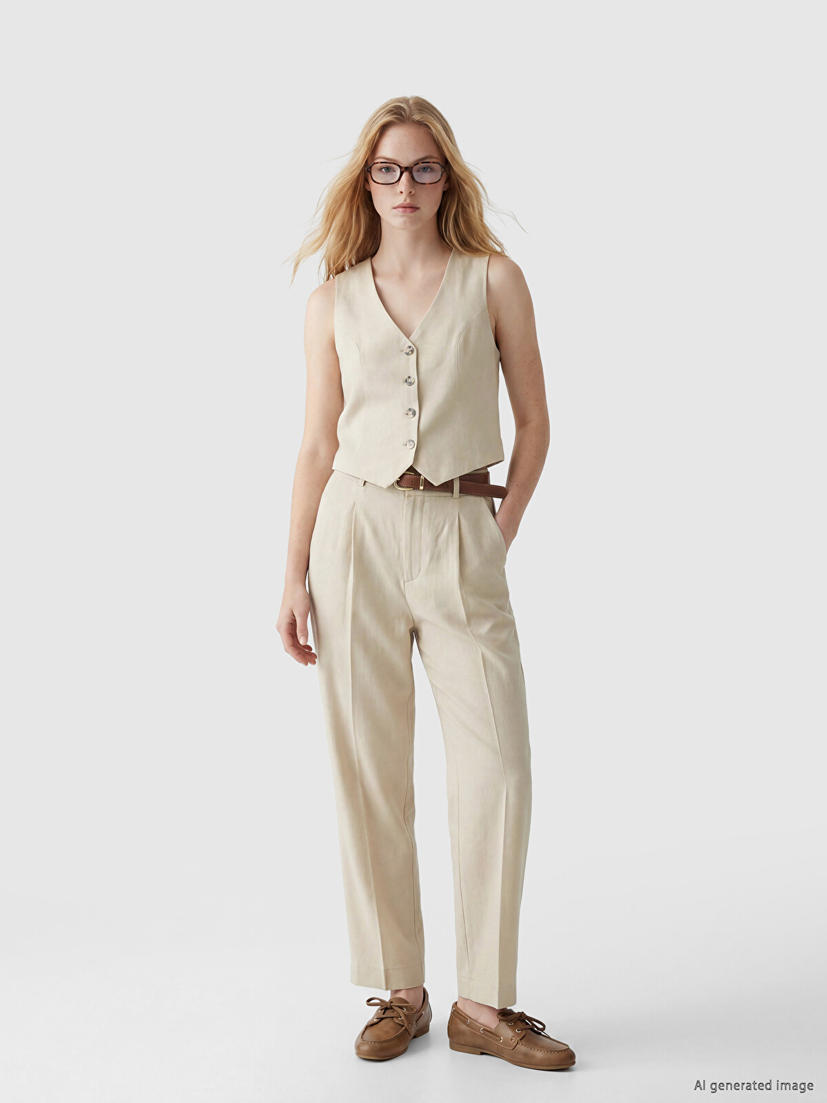 XSIDE Linen Blend Women's Classic Waistcoat - S6MA65Z8-1R2 | LC