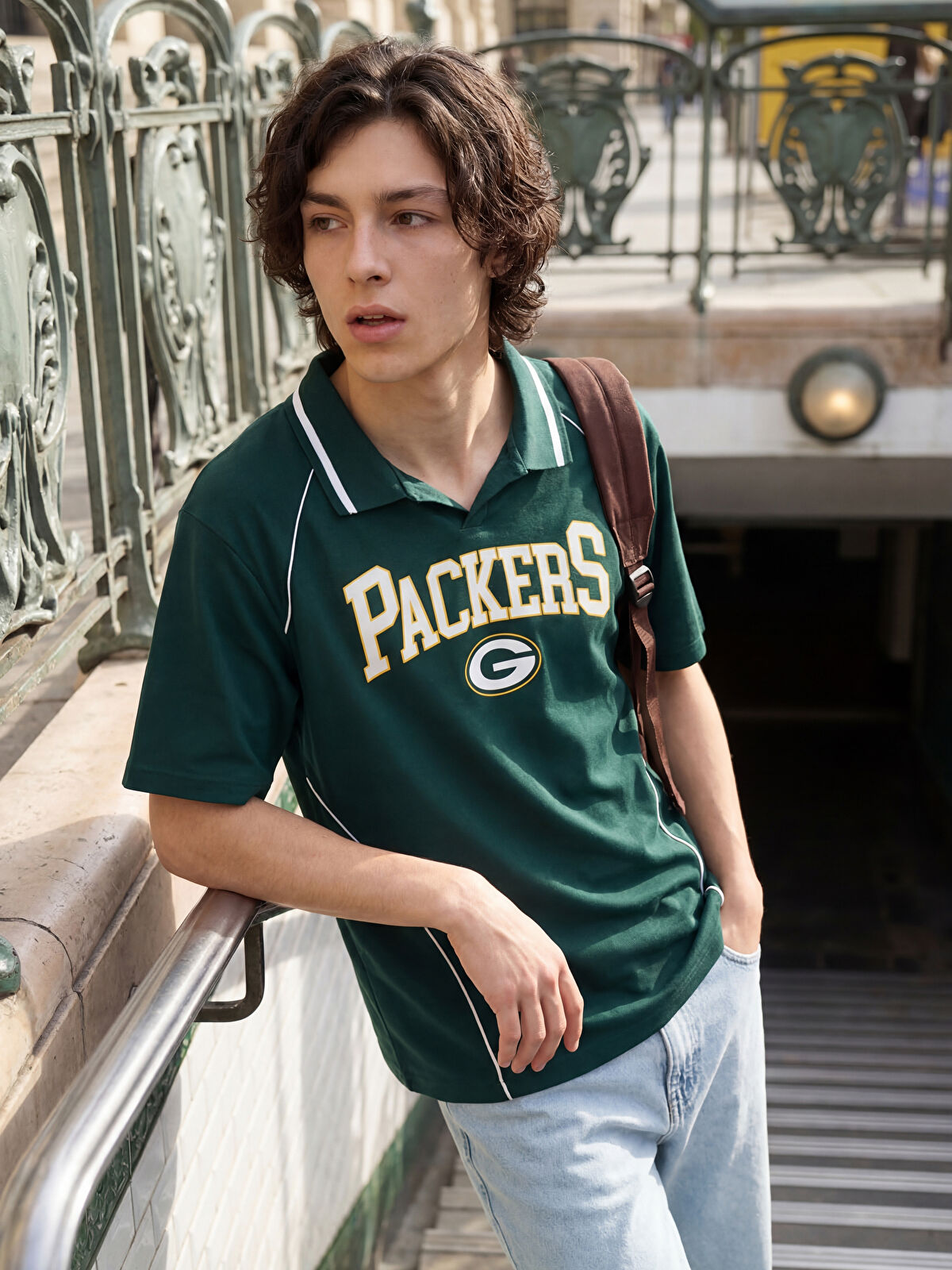 XSIDE Bol Kalıp Packers Baskılı Polo Yaka Erkek Tişört