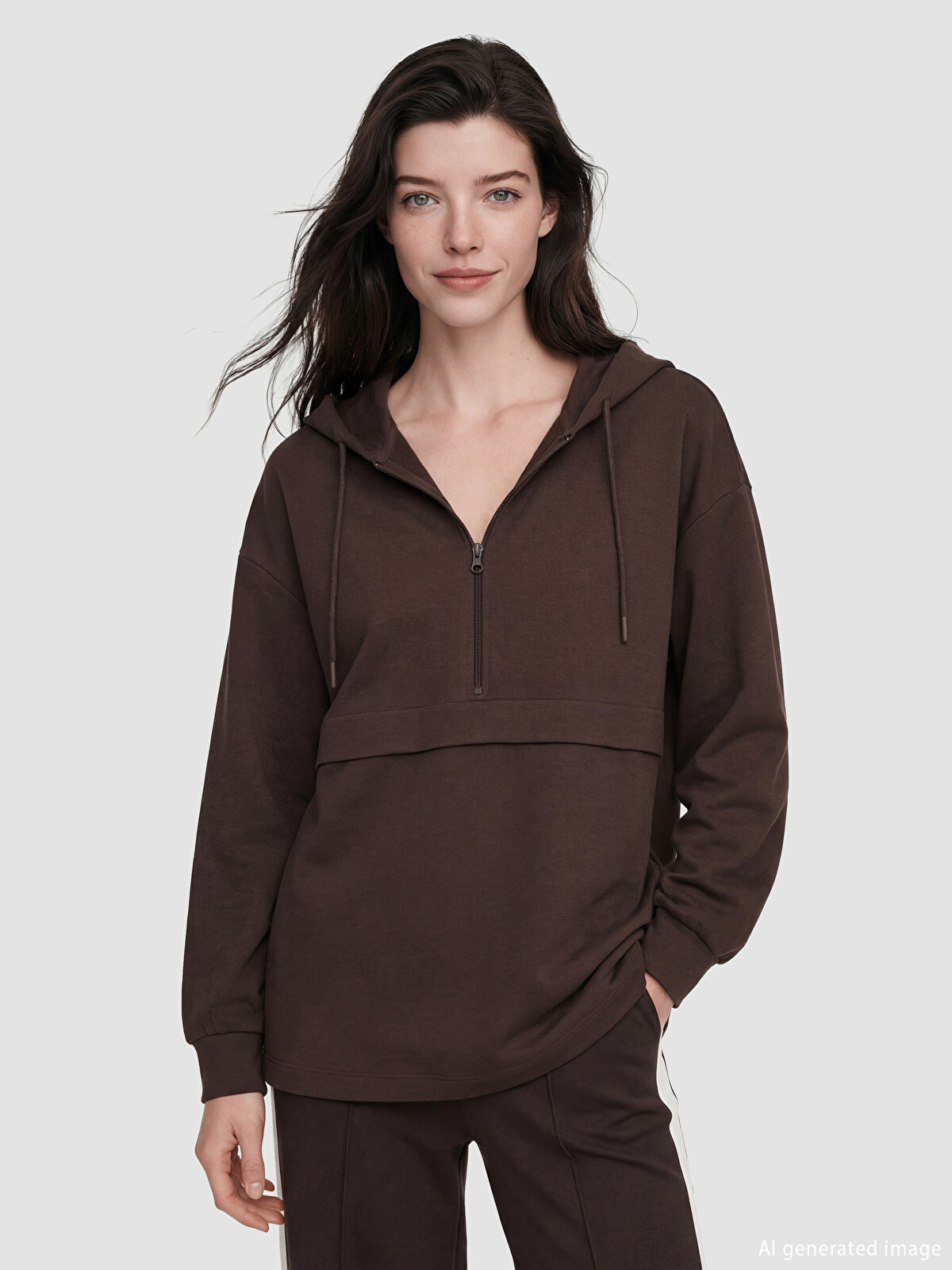 LCW Comfort Kahverengi Kapüşonlu Soft Touch Kadın Sweatshirt