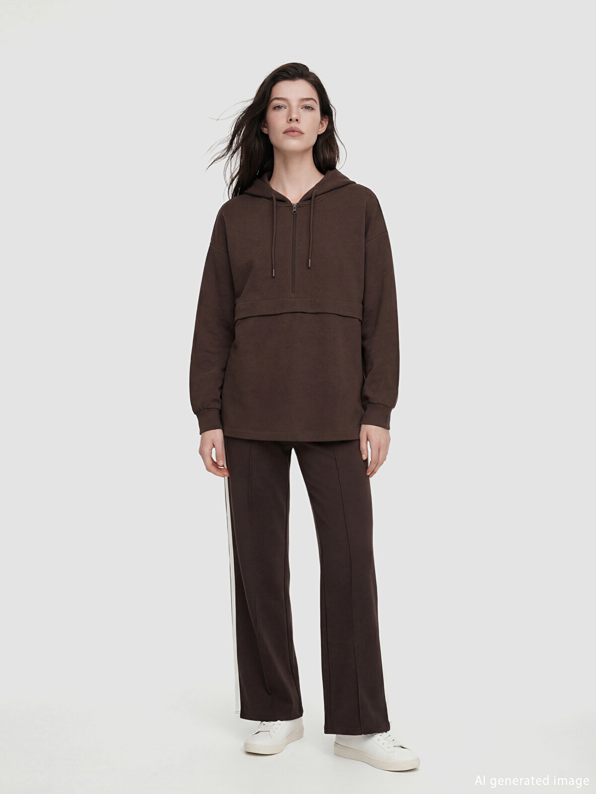 LCW Comfort Kahverengi Kapüşonlu Soft Touch Kadın Sweatshirt