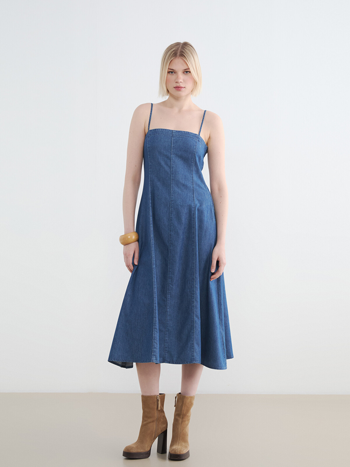 LCW Vision Square Neck Strappy Denim Dress - S6MH18Z8-507 | LC Waikiki