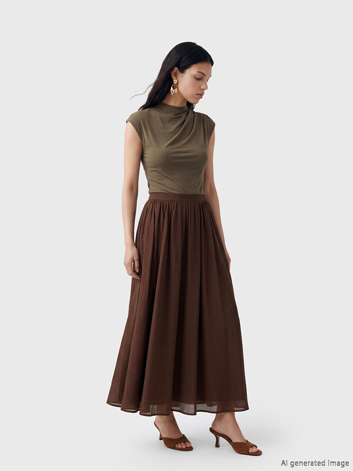 LCW Vision Elastic Waist A-line Pleated Skirt - S6MJ15Z8-JTW | LC