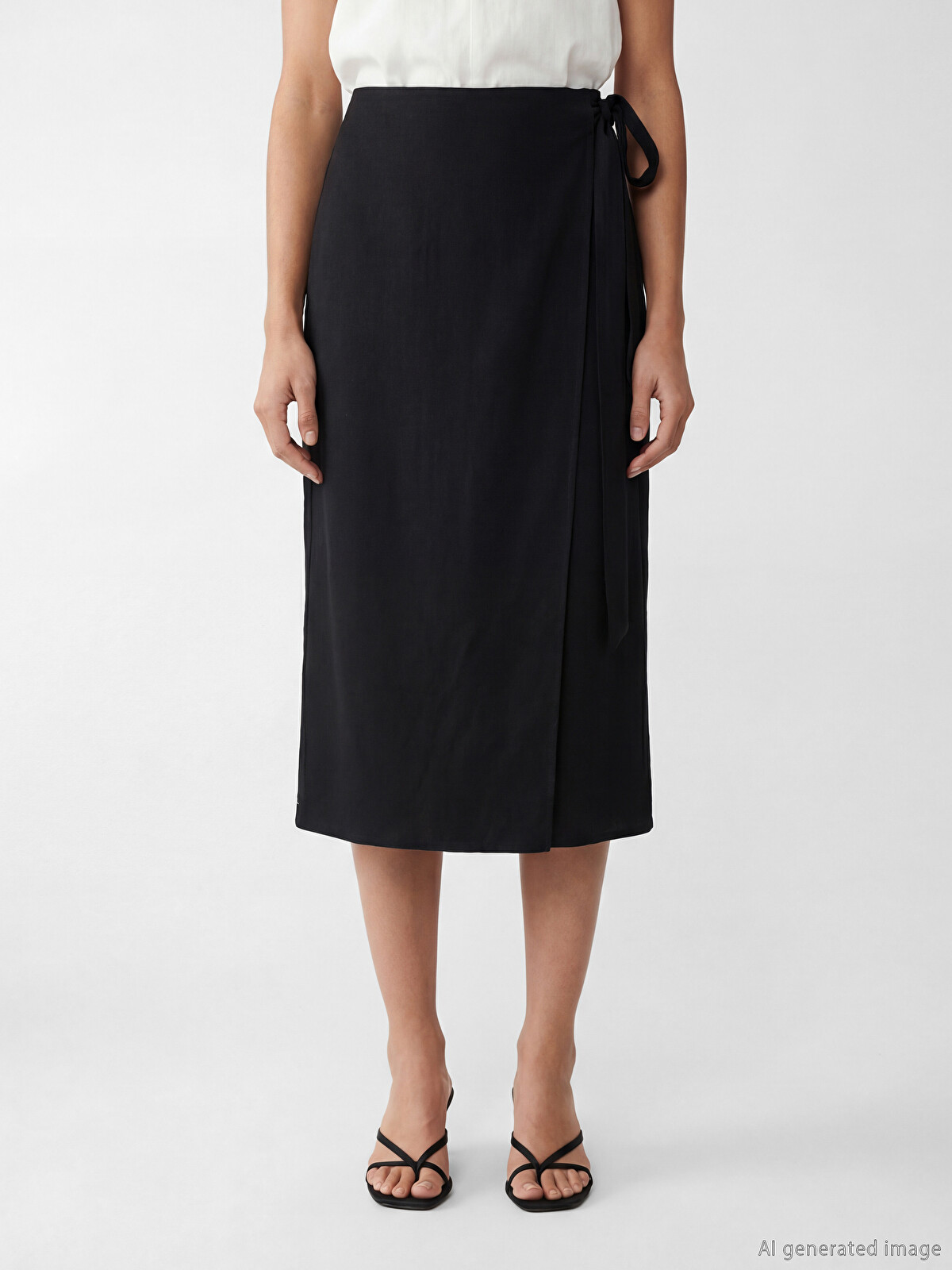 LCW Vision Women's Linen Blend Slit Skirt with Waist Tie