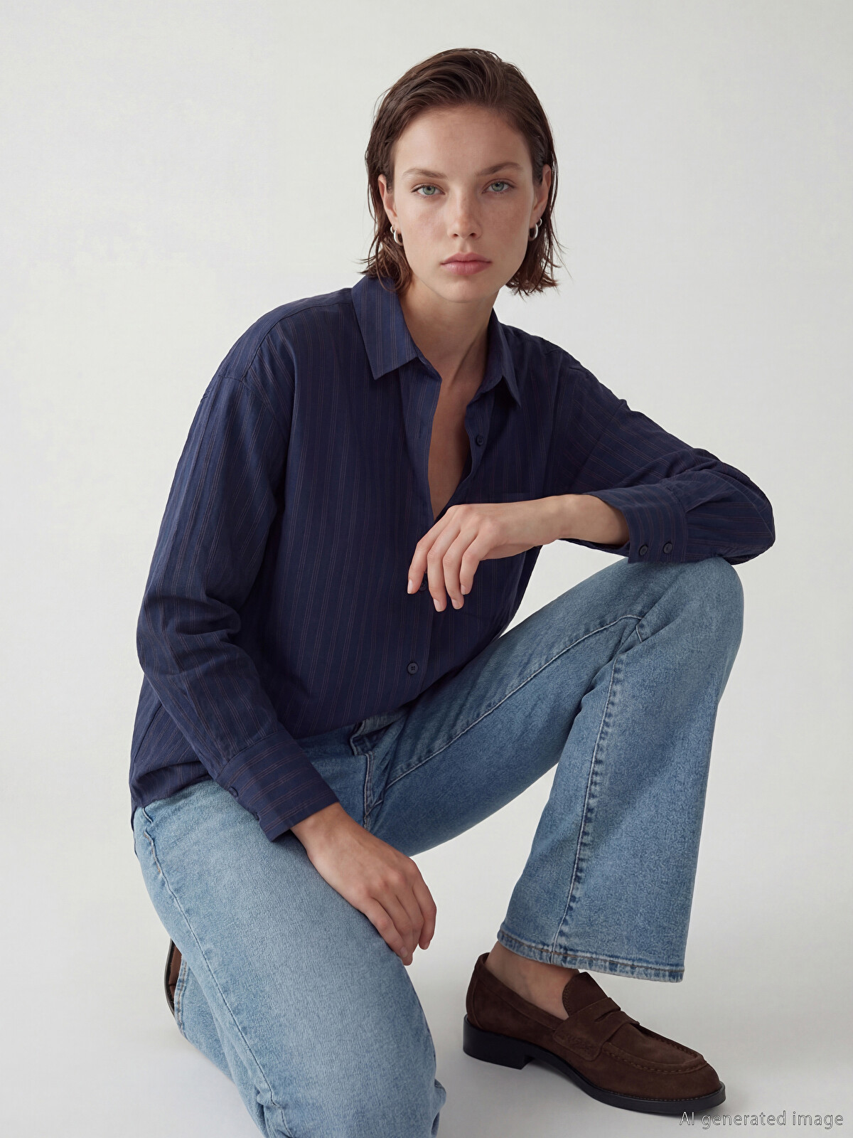LCW Vision Çizgili Oversize Kadın Gömlek