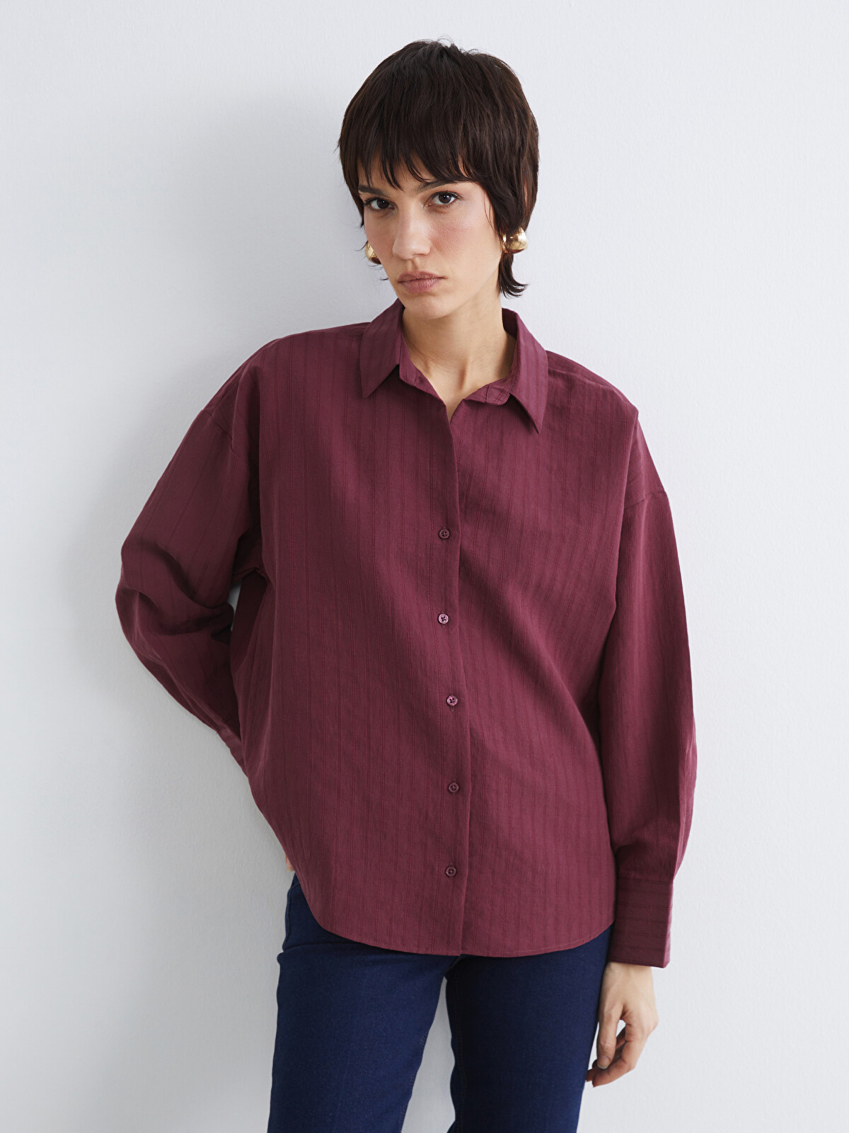 LCW Vision Çizgili Oversize Kadın Gömlek