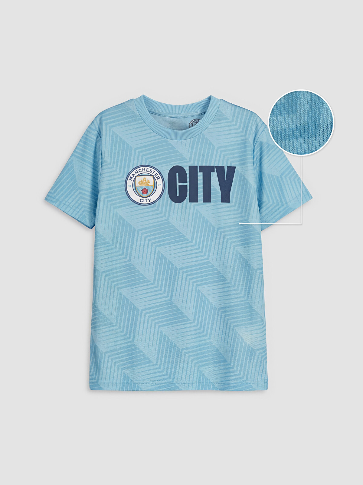 LCW Kids Mavi Bisiklet Yaka Manchester City Baskılı Erkek Çocuk