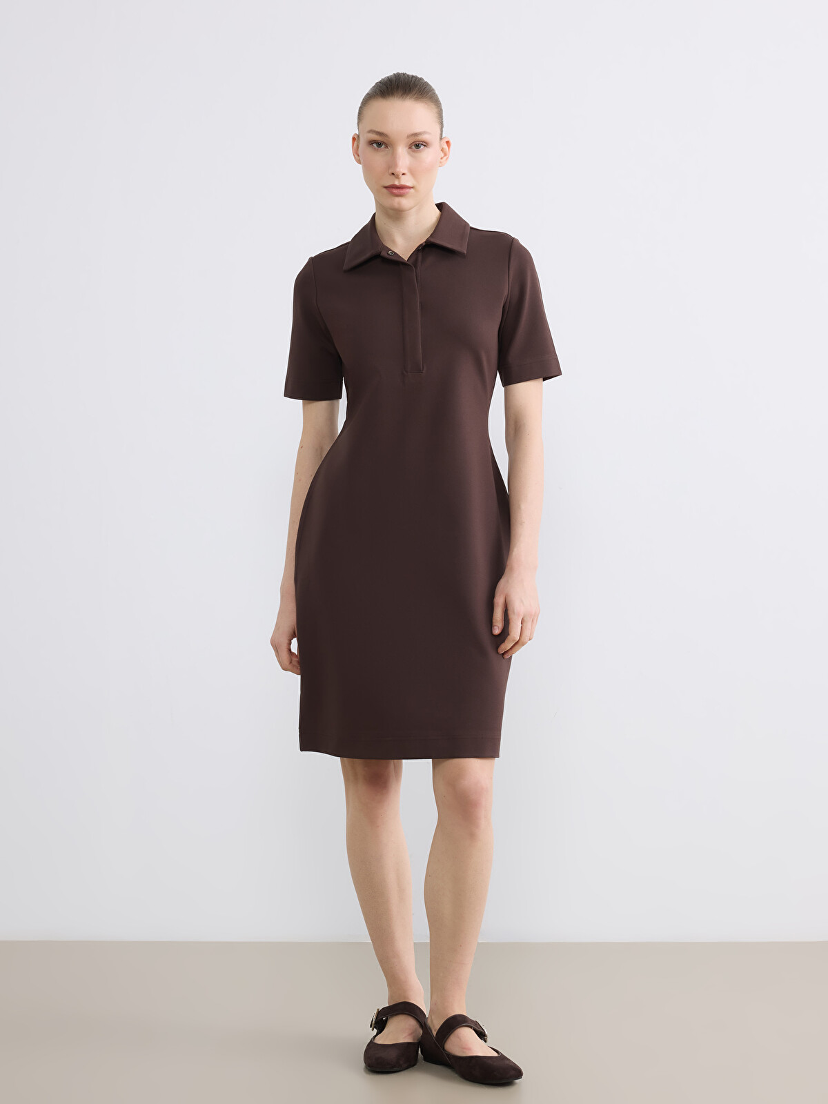 LCW EVERYDAY Polo Collar Mini Dress - S6ML01Z8-JSE | LC Waikiki