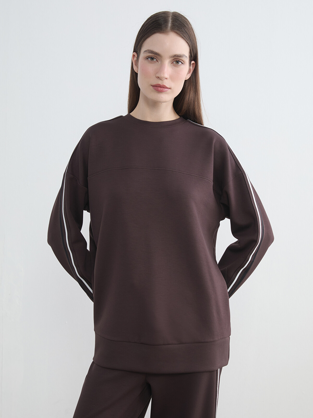 LCW Modest Bisiklet Yaka Oversize Kadın Sweatshirt Tunik