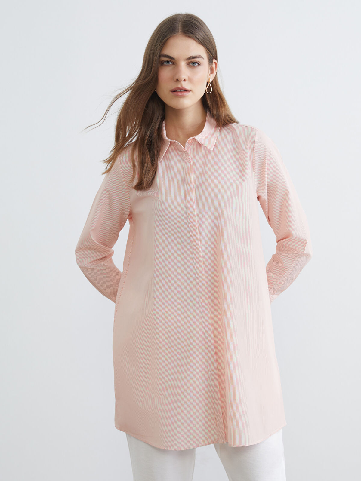 LC WAIKIKI Çizgili Poplin Kadın Gömlek Tunik