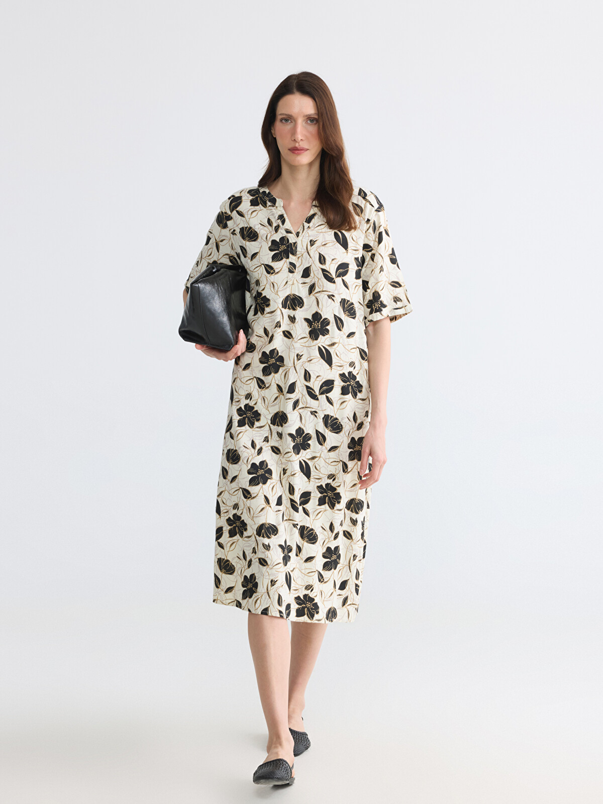 LCW Grace Linen Blend A Form Dress - S6MR25Z8-LQB | LC Waikiki