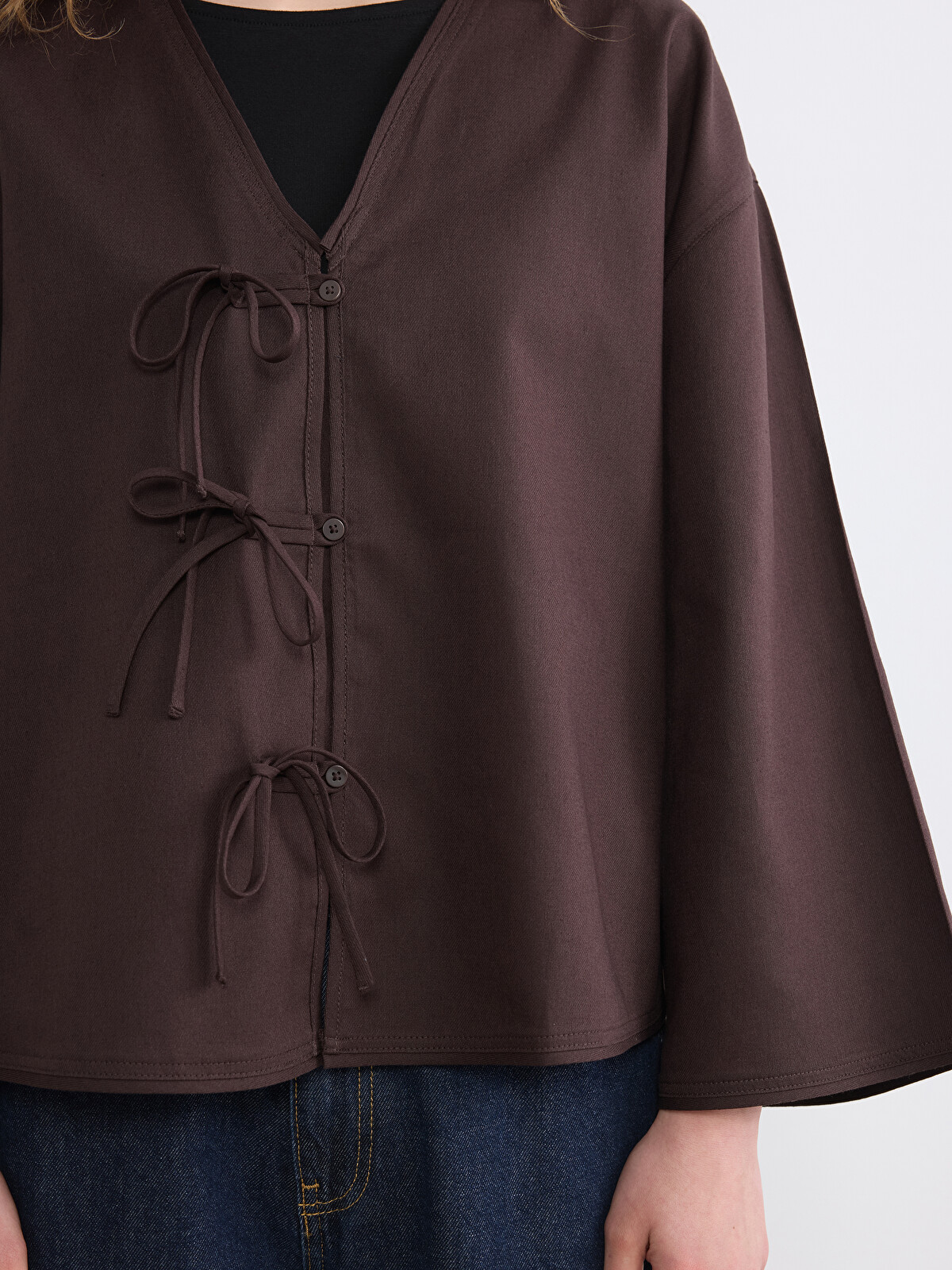 LCW Modest Bağcıklı Keten Karışımlı Oversize Kadın Kimono