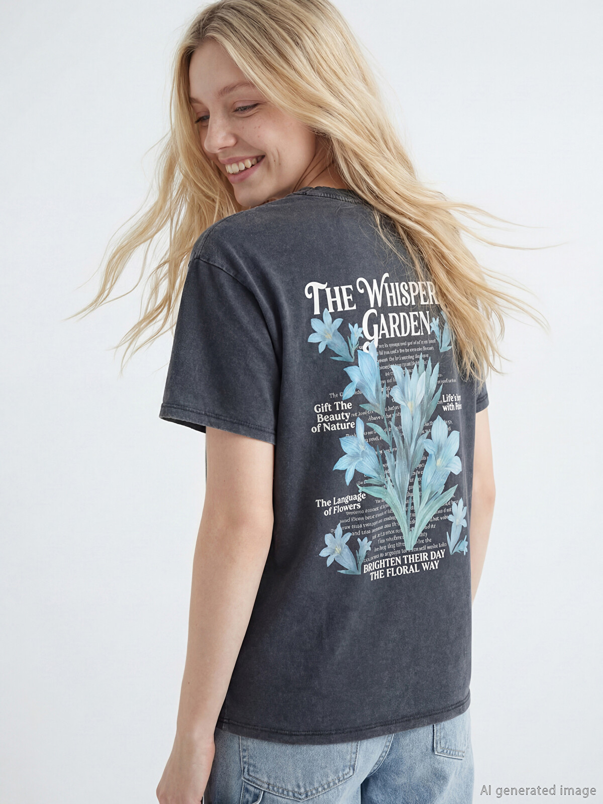 り　美品　TWWdenim washed-blue XXS S XSIDE Bisiklet Yaka Baskılı Kadın Tişört - S6MS55Z8-VDL | LC Waikiki