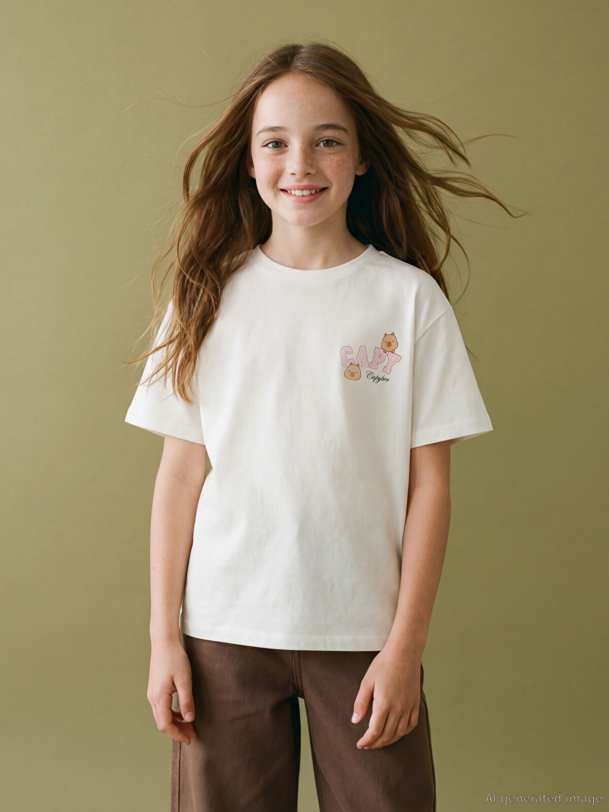 LCW Kids Capyfun Printed Girls' T-shirt - S6MV60Z4-R9J | LC Waikiki