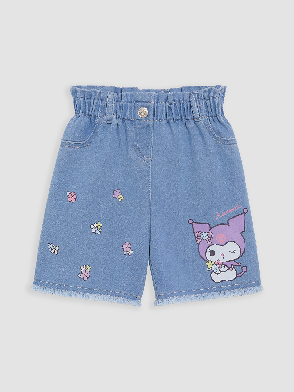 LCW Kids Elastic Waist Kuromi Printed Girls' Denim Shorts