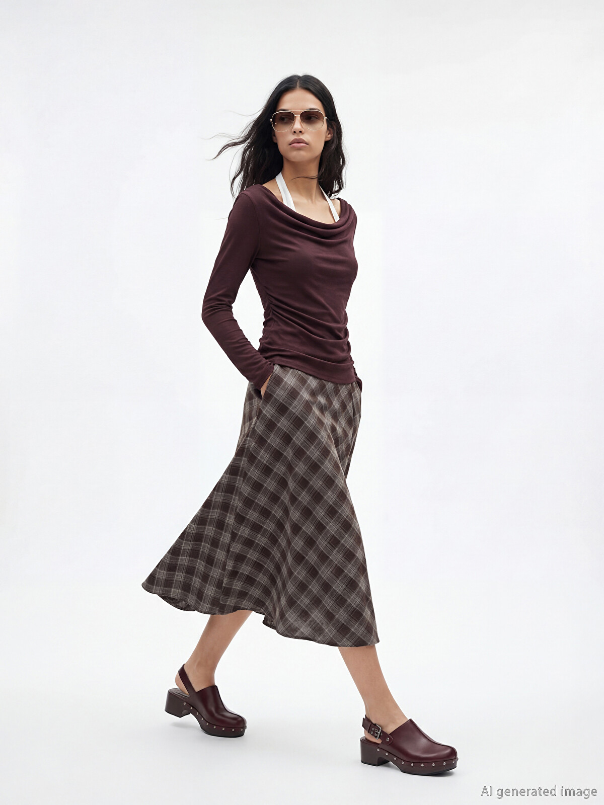 XSIDE Waist Zippered Plaid Flared Skirt - S6N106Z8-LLM | LC Waikiki