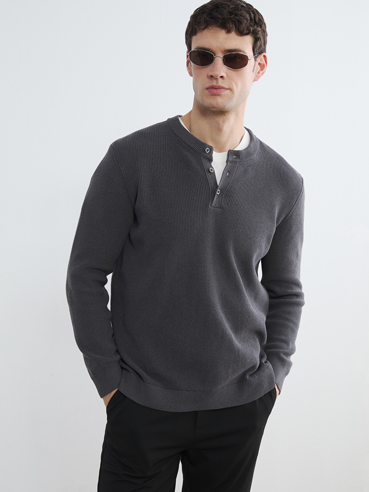 LCW Vision Gri Bisiklet Yaka Erkek Triko Kazak - S6N332Z8-LAL | LCW