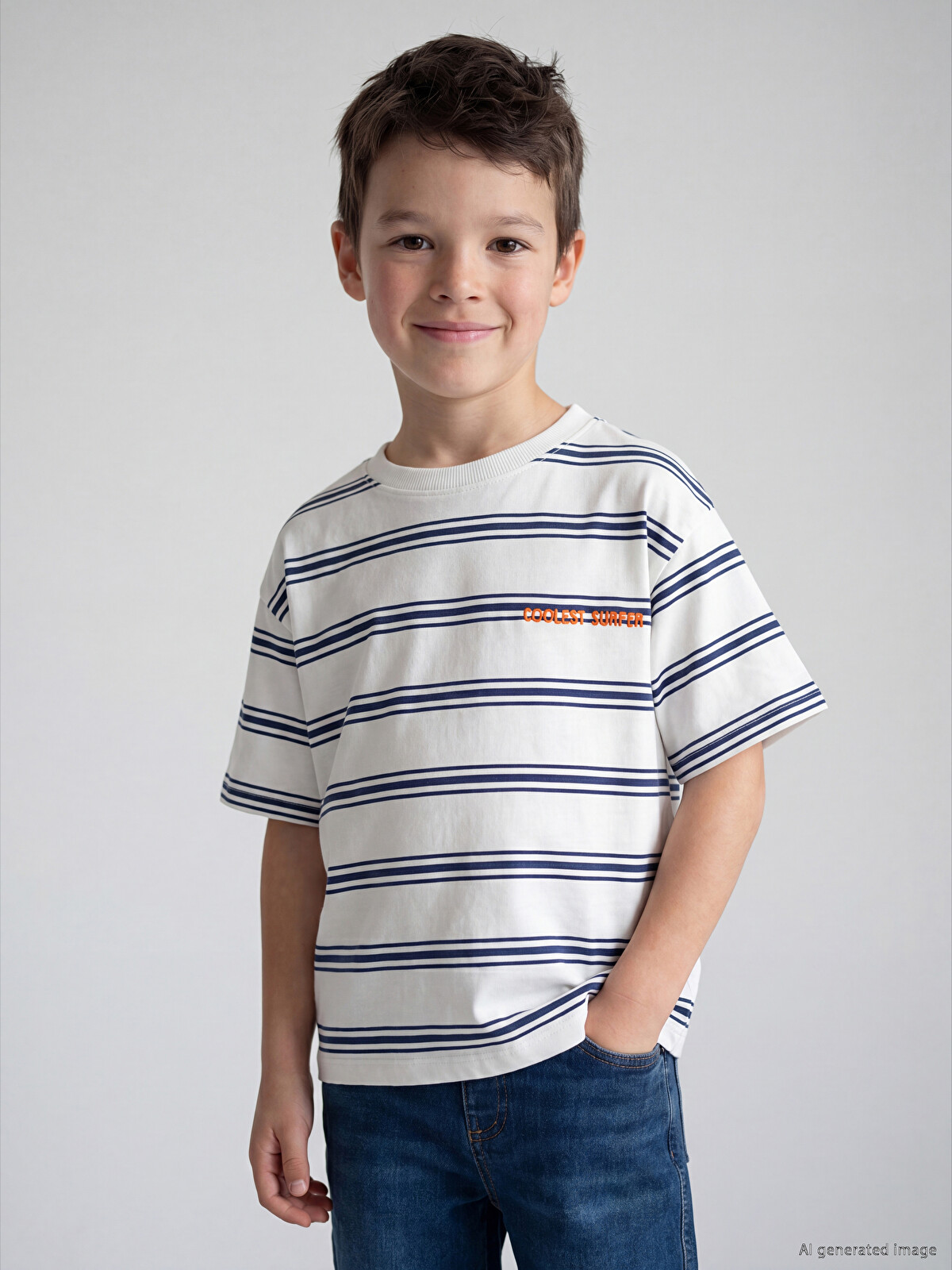456ページ LCW Kids İndigo Bisiklet Yaka Çizgili Erkek Çocuk Tişört