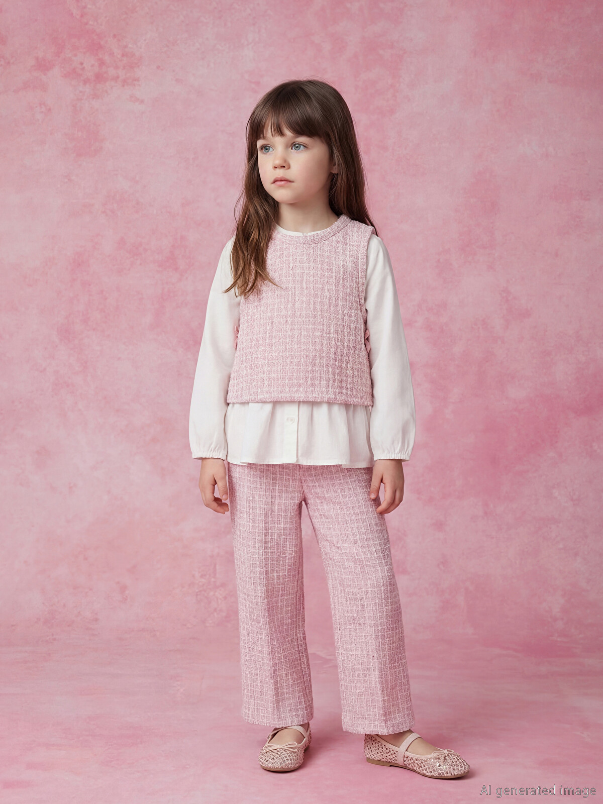 女の子8パネル LCW Kids Beyaz Bisiklet Yaka Ekose Kız Çocuk Takım - S6N733Z1-R9J