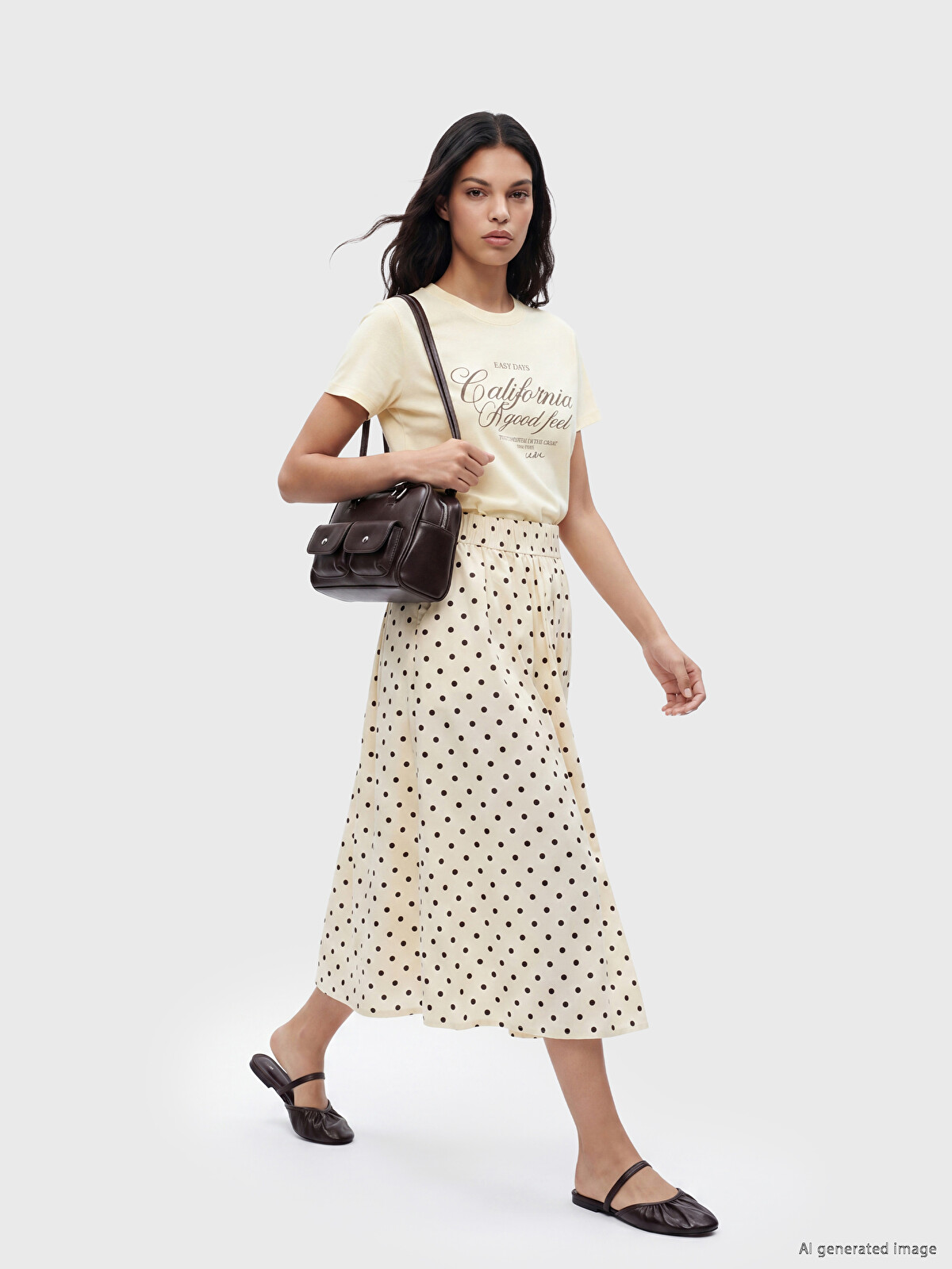 XSIDE Elastic Waist Polka Dot Poplin Flared Skirt - S6N847Z8-LRA