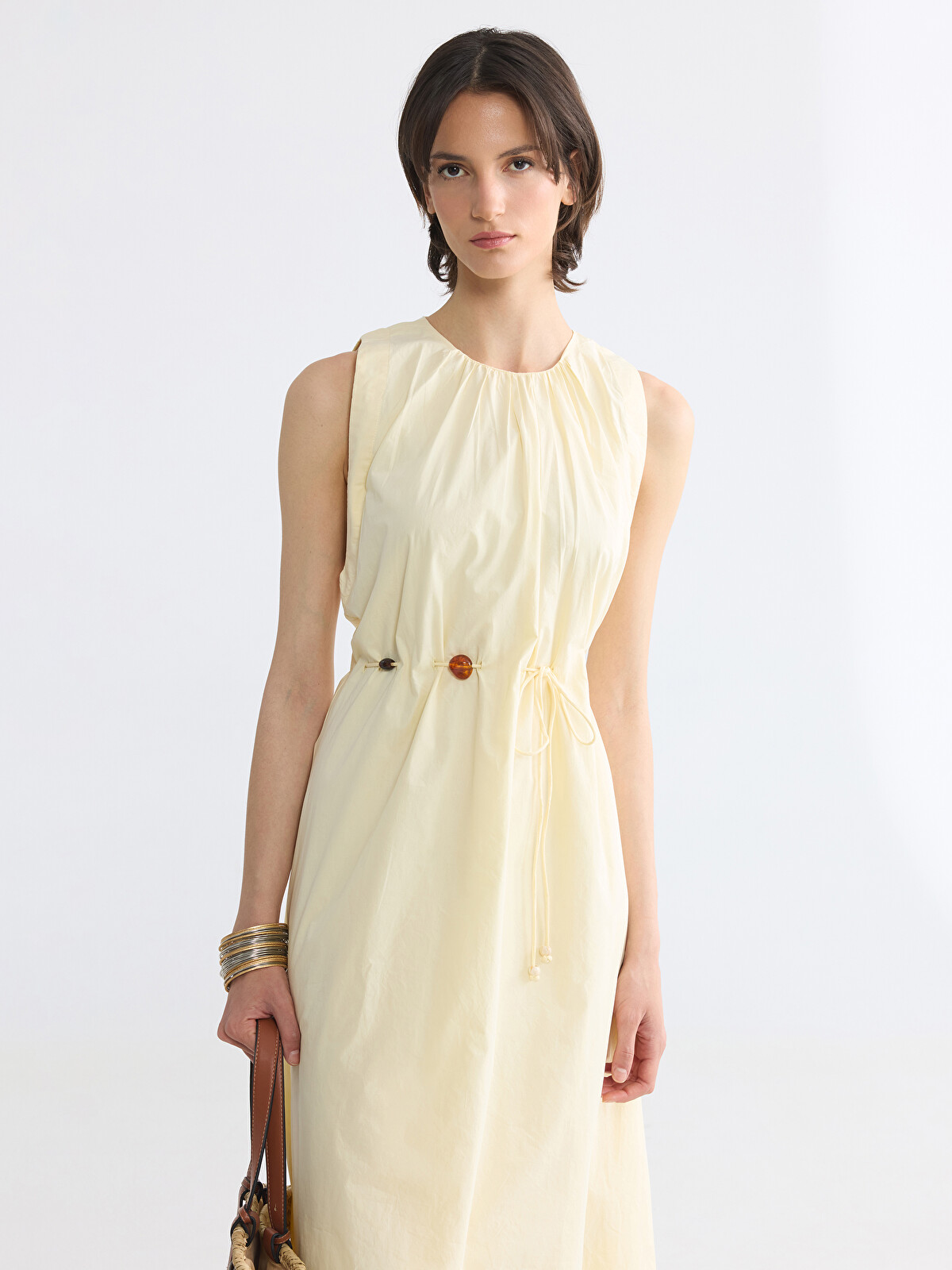 P.L.N×RADD LOUNGE STRING DRESS LCW STUDIO Drawstring Waist A-line Poplin Dress - S6NA65Z8-ZVF