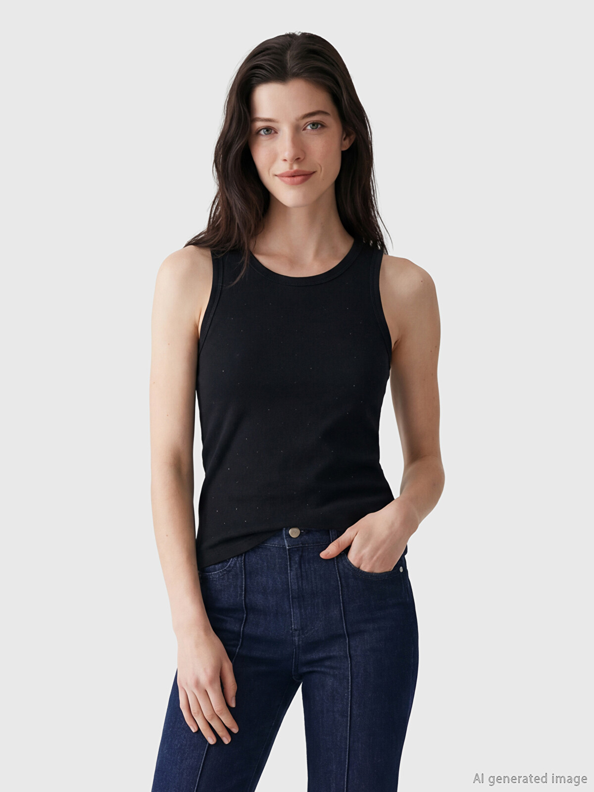 LCW Comfort Crew Neck Rhinestone Embellished Women's Tank Top