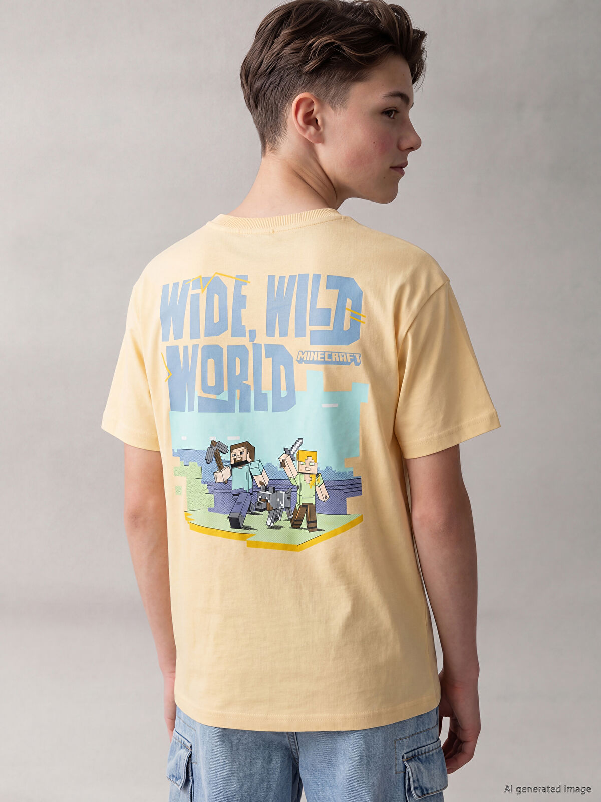 LCW Kids Bisiklet Yaka Minecraft Baskılı Erkek Çocuk Tişört