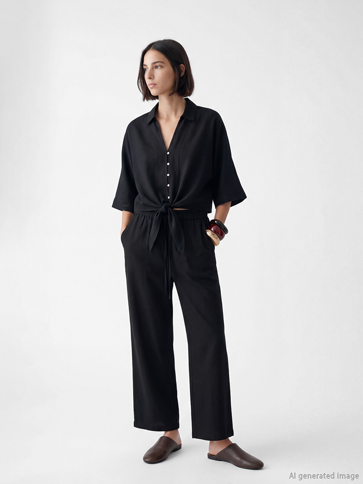 LCW Vision Elastic Waist Linen Blend Women's Trousers - S6NJ05Z8