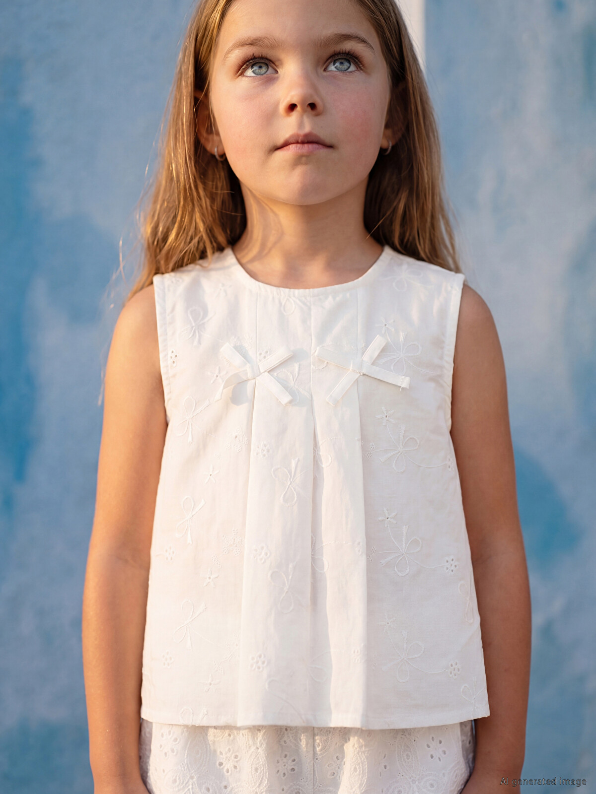 LCW Kids Beyaz Nakışlı Bisiklet Yaka Kolsuz Kız Çocuk Bluz