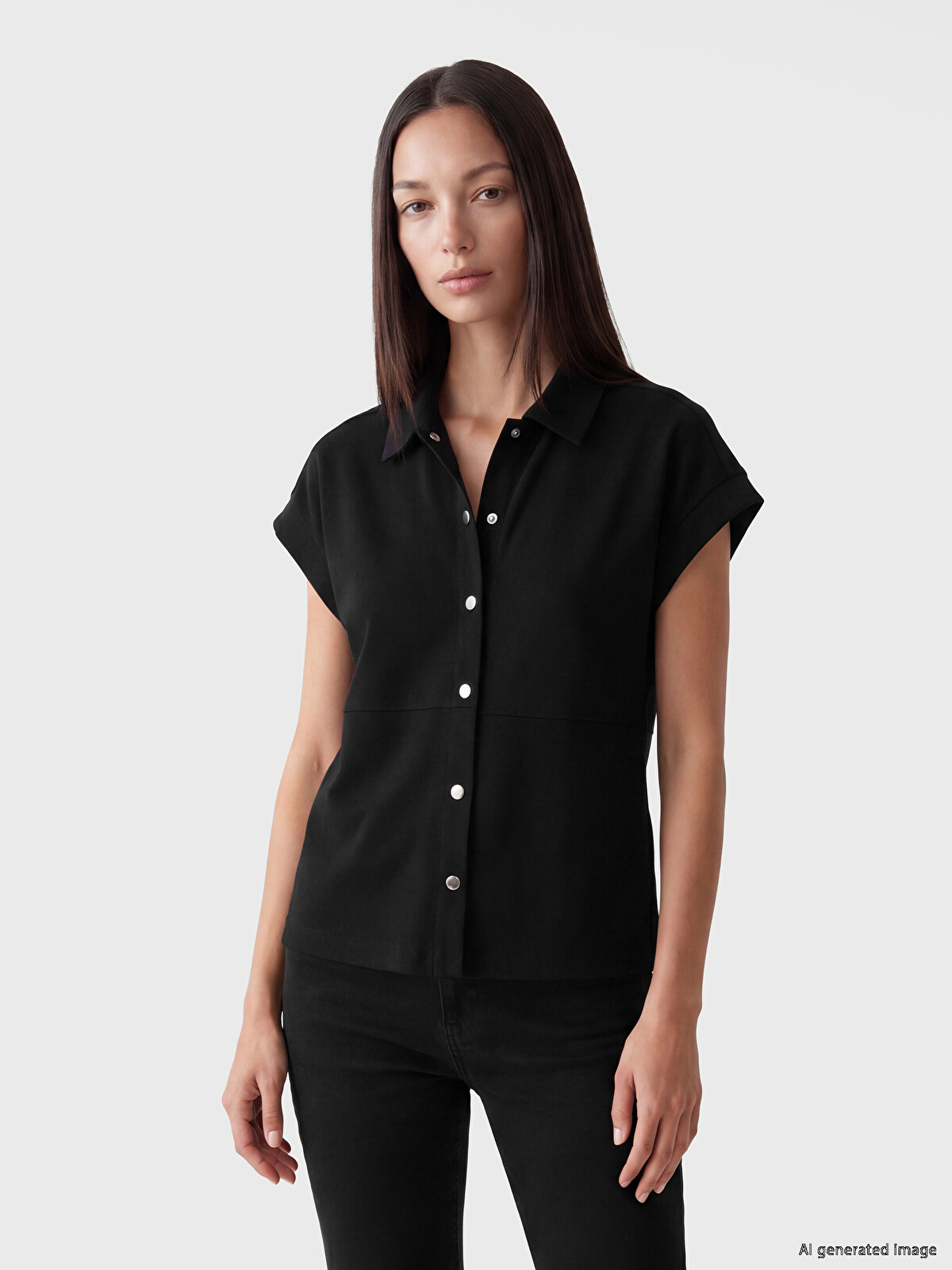 LCW Modest Short Sleeve Oversize Women's Shirt - S6NJ30Z8-CVL | LC
