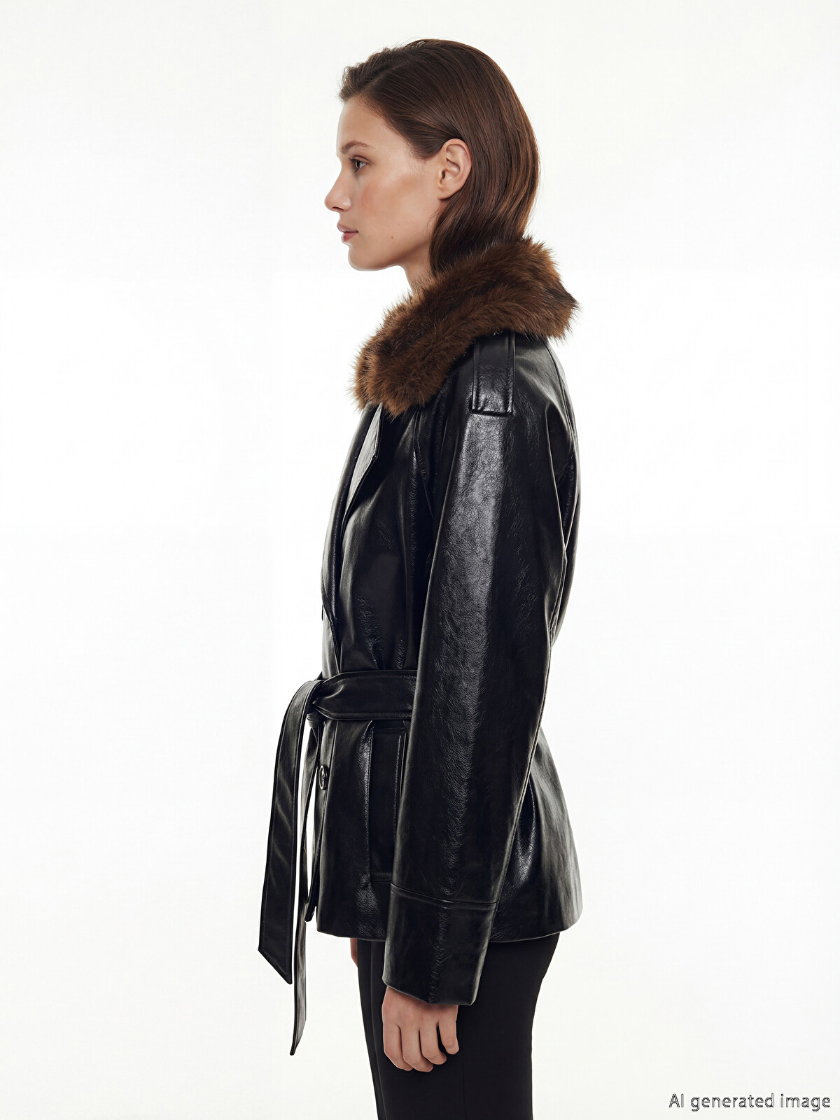 LCW Modest Women's Faux Leather Jacket With Fur Collar - S6NQ31Z8