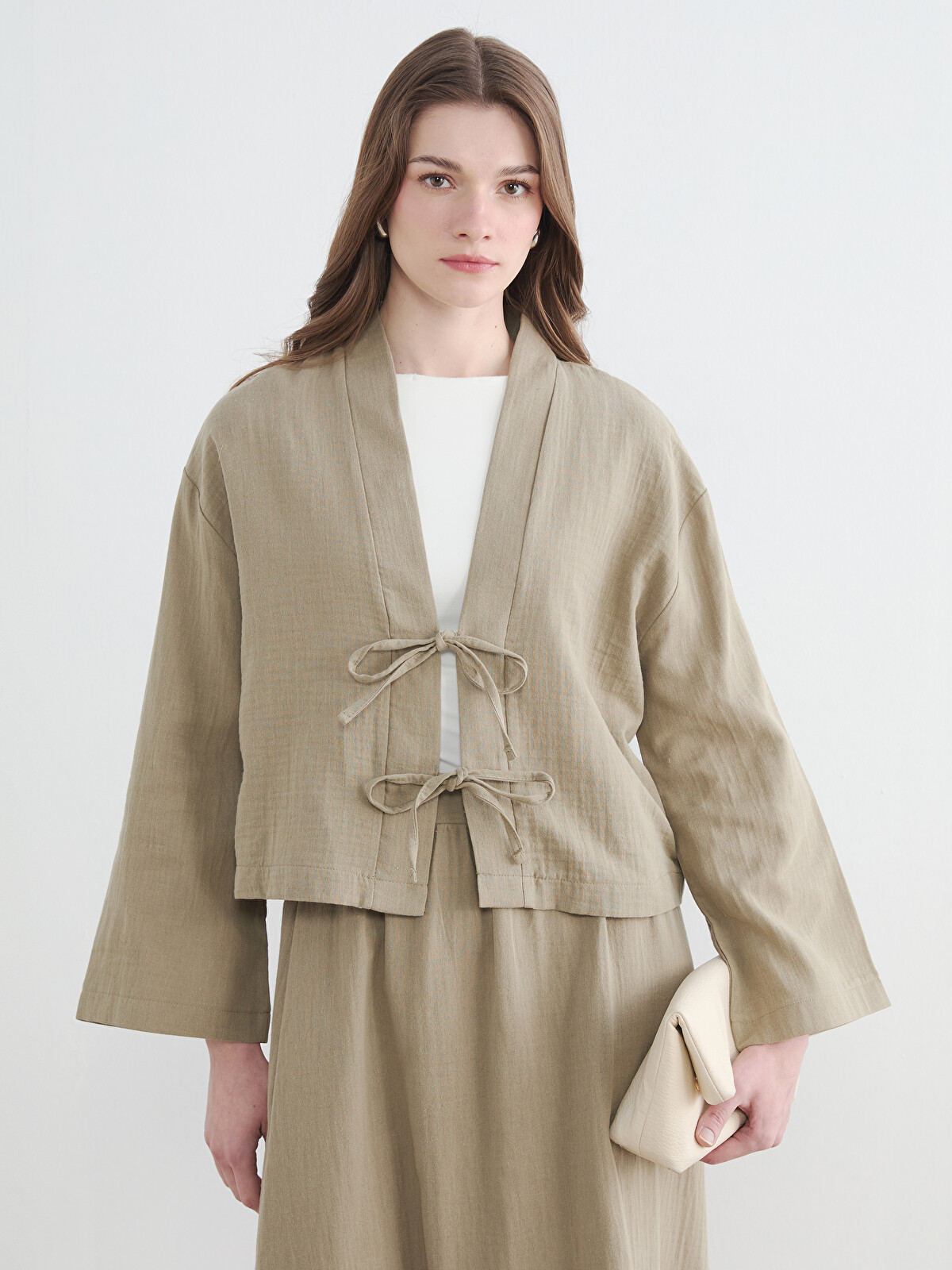 LCW Modest Shawl Collar Oversize Women's Kimono - S6NQ67Z8-GYP