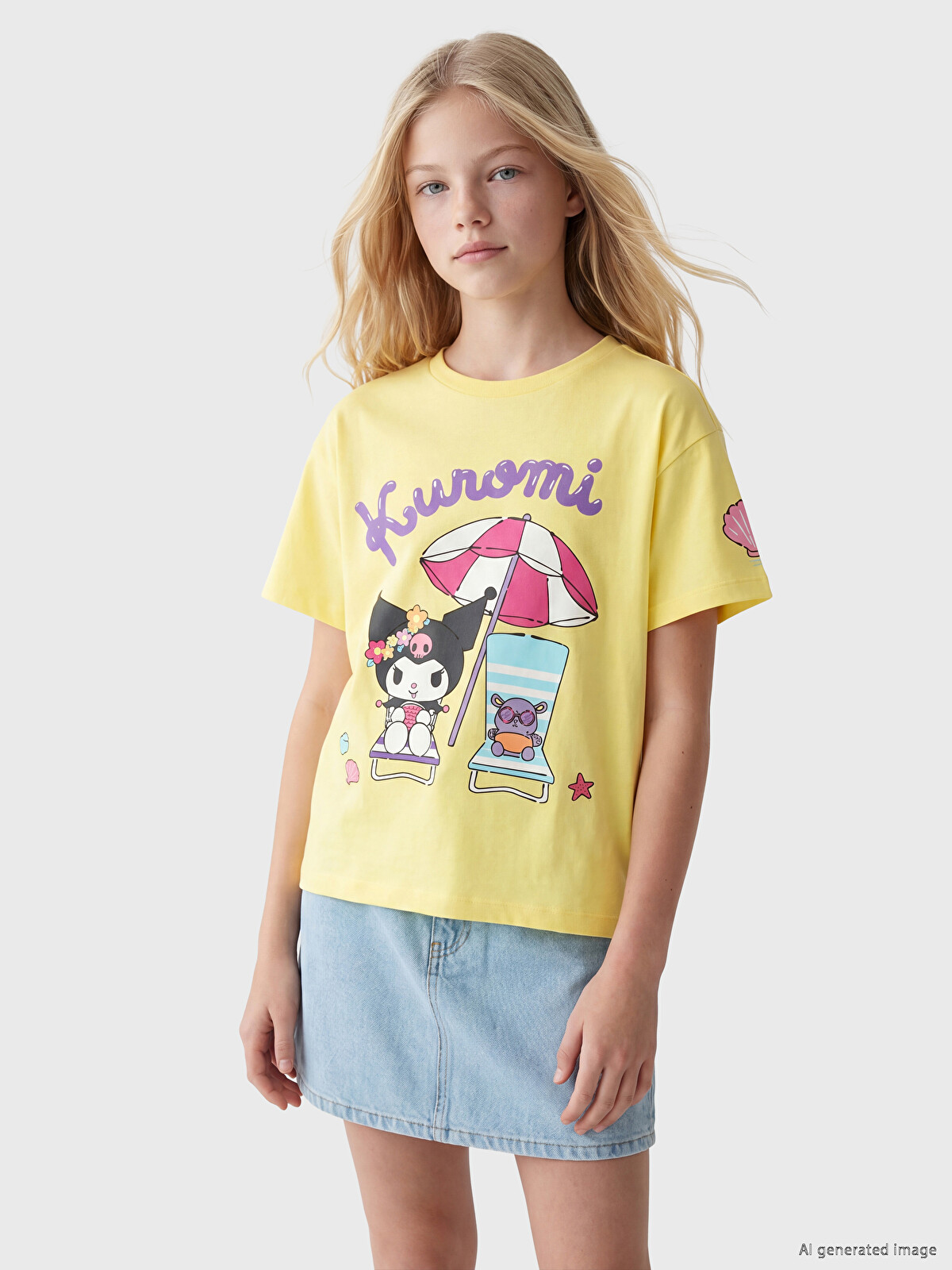 LCW Kids Crew Neck Kuromi Printed Girls' T-Shirt - S6O101Z4-FTR