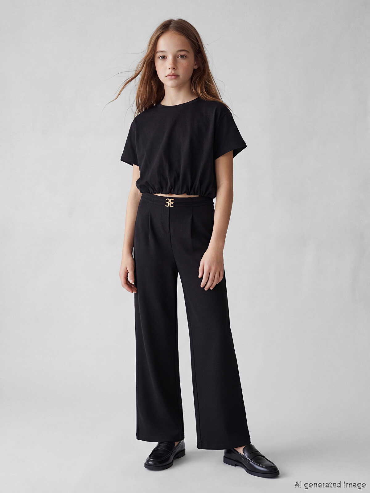 LCW Kids Buckle Detail Wide Leg Girls' Trousers - S6O249Z4-CVL