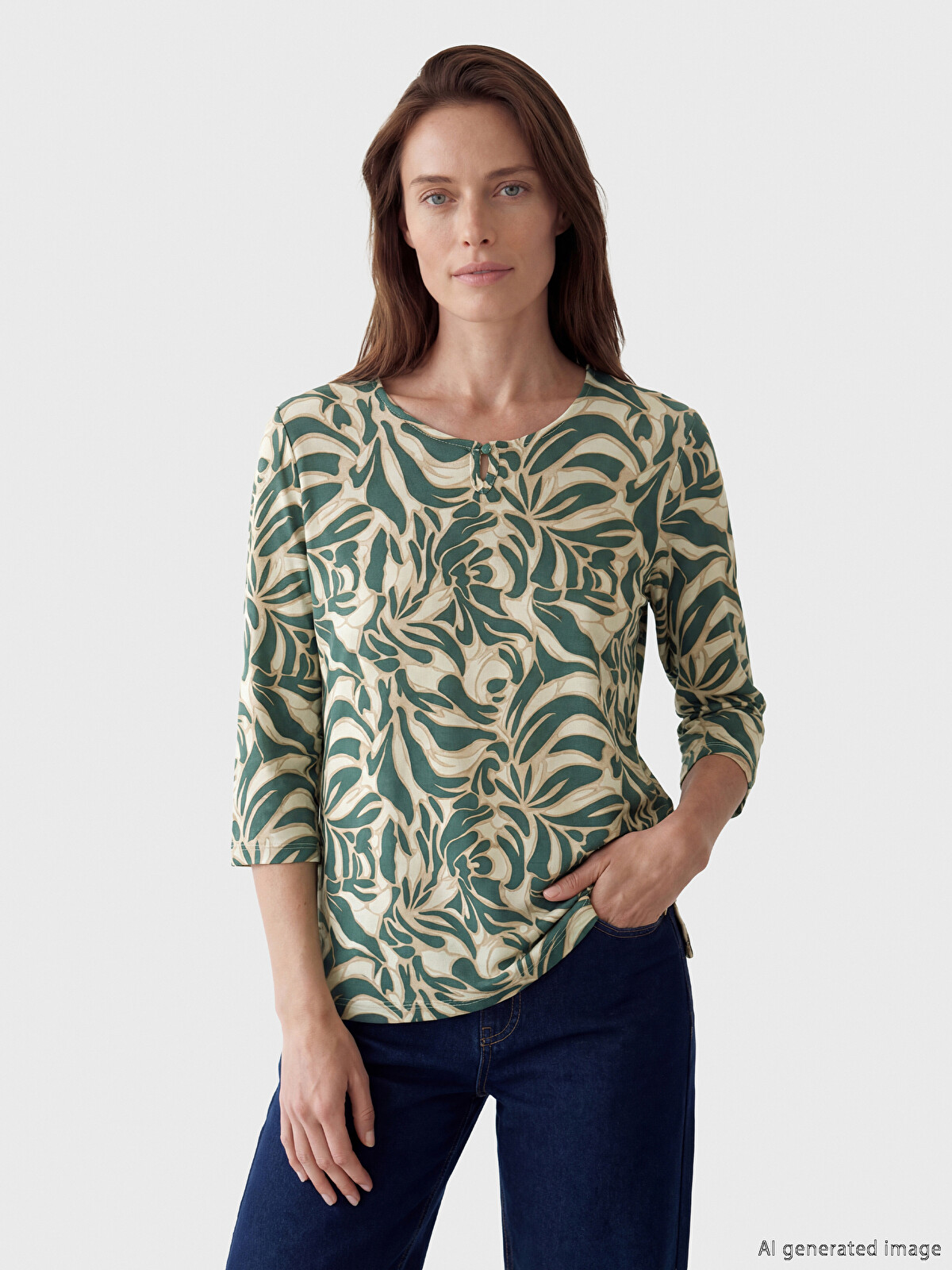 LCW Grace Crew Neck Patterned Blouse - S6O410Z8-LRR | LC Waikiki