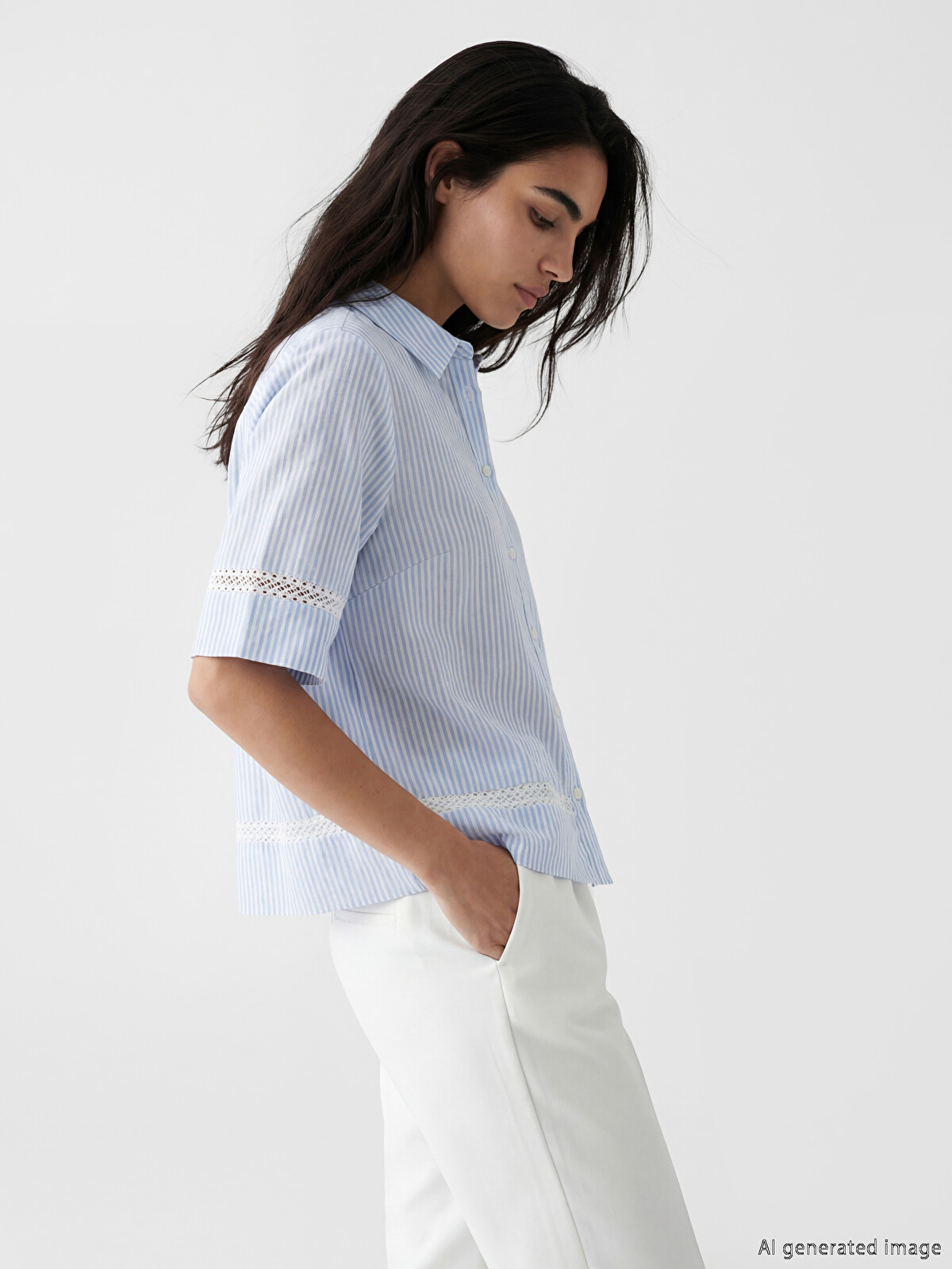LCW EVERYDAY Striped Ajur Detailed Women's Shirt - S6O651Z8-LEN