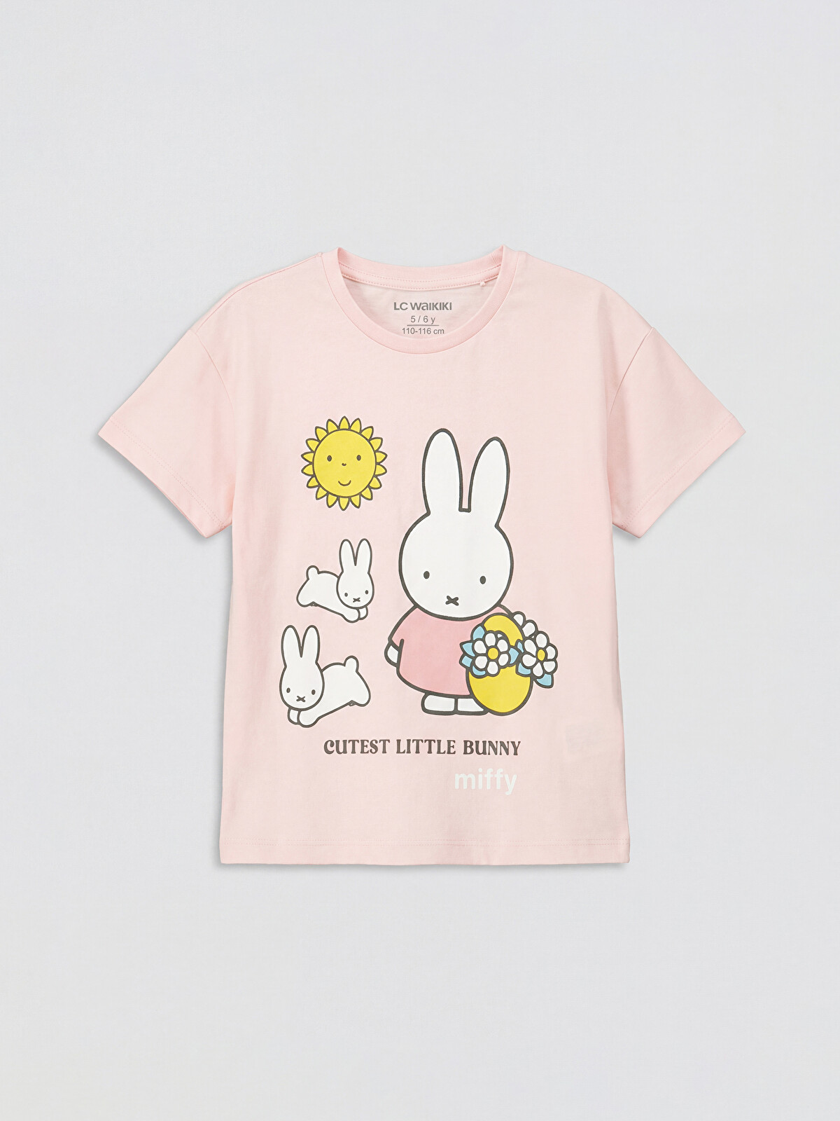 LCW Kids Pembe Bisiklet Yaka Miffy Baskılı Kız Çocuk Tişört