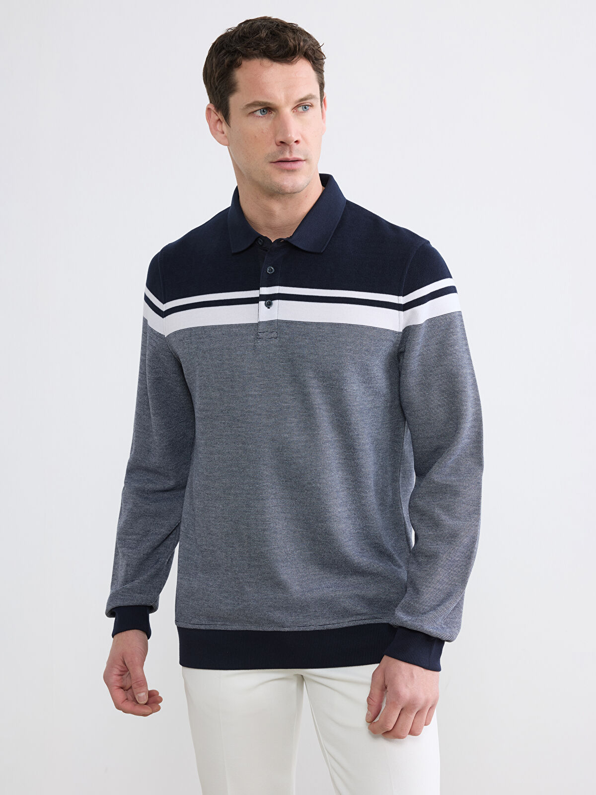 LCWAIKIKI Classic Polo Yaka Renk Bloklu Erkek Sweatshirt