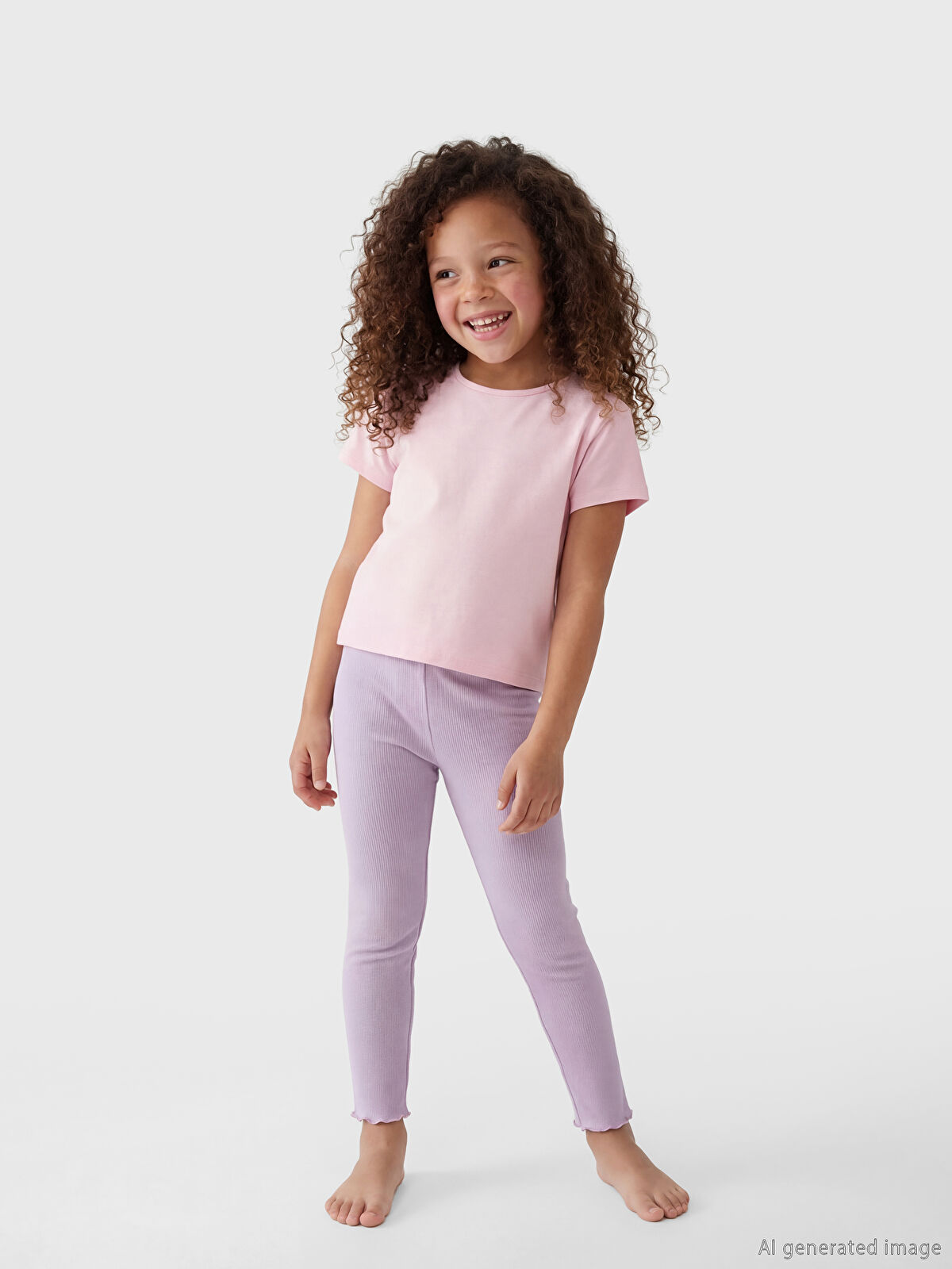 LCW Kids Beli Lastikli Kız Çocuk Fitilli Pijama Tayt