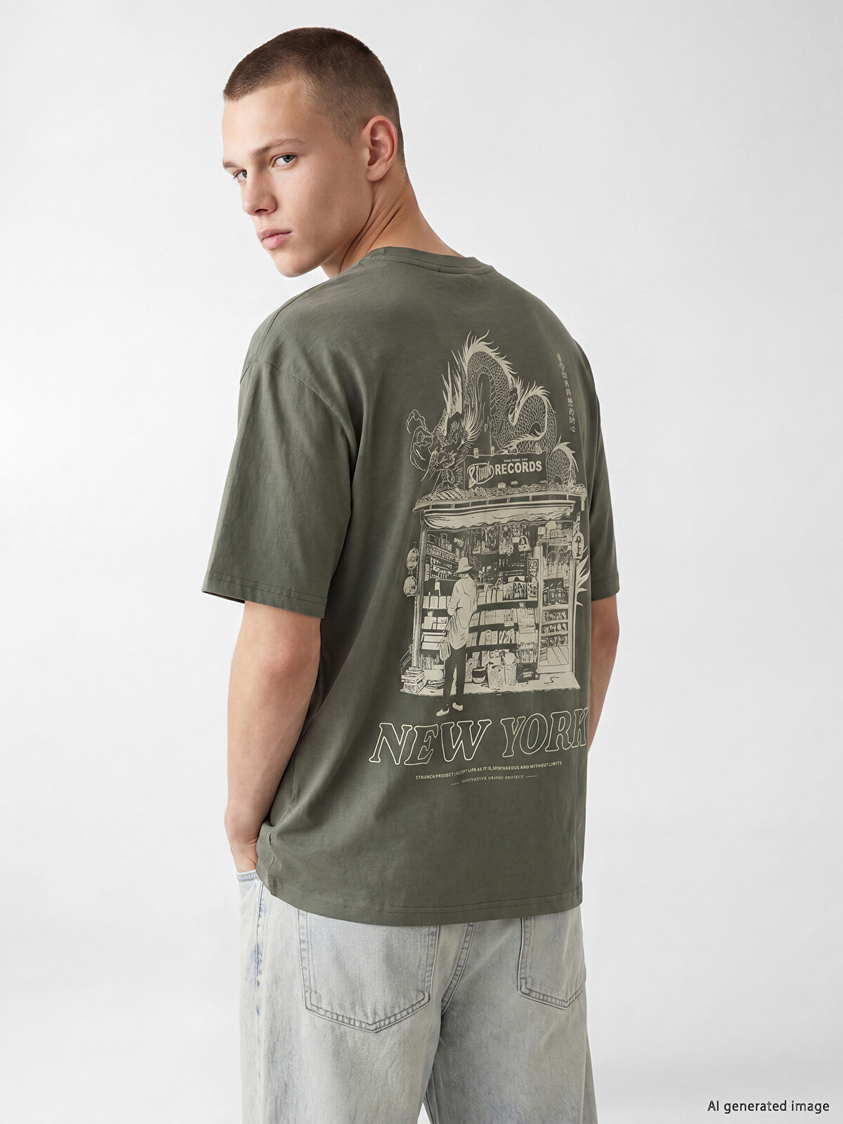XSIDE Bisiklet Yaka New York Baskılı Erkek Tişört - S6OD18Z8-ASD