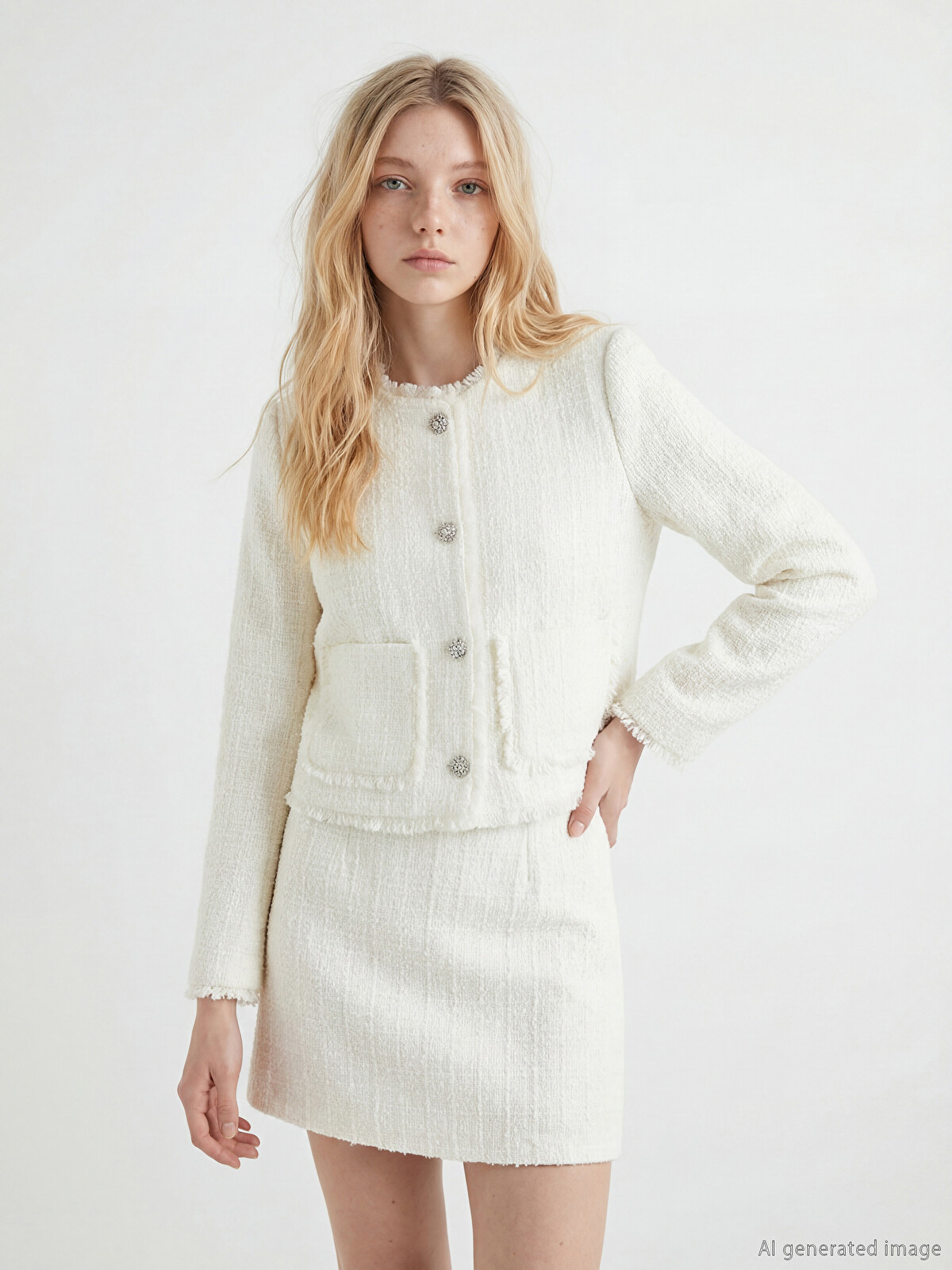 XSIDE Crew Neck Women's Tweed Jacket - S6OD27Z8-R9J | LC Waikiki
