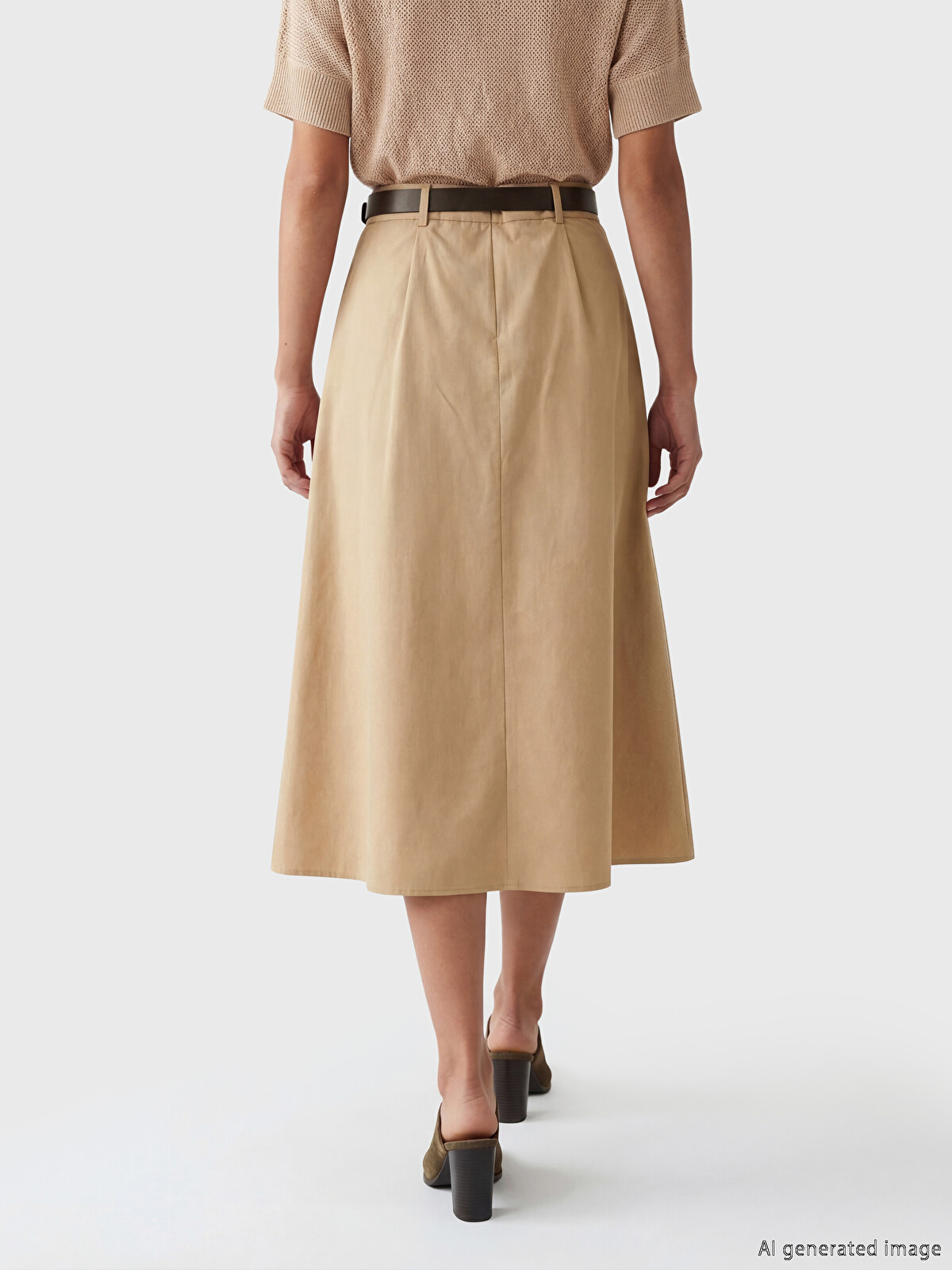 LCW Vision Women's Belted Poplin Pleated Midi Skirt - S6OE82Z8-1D3