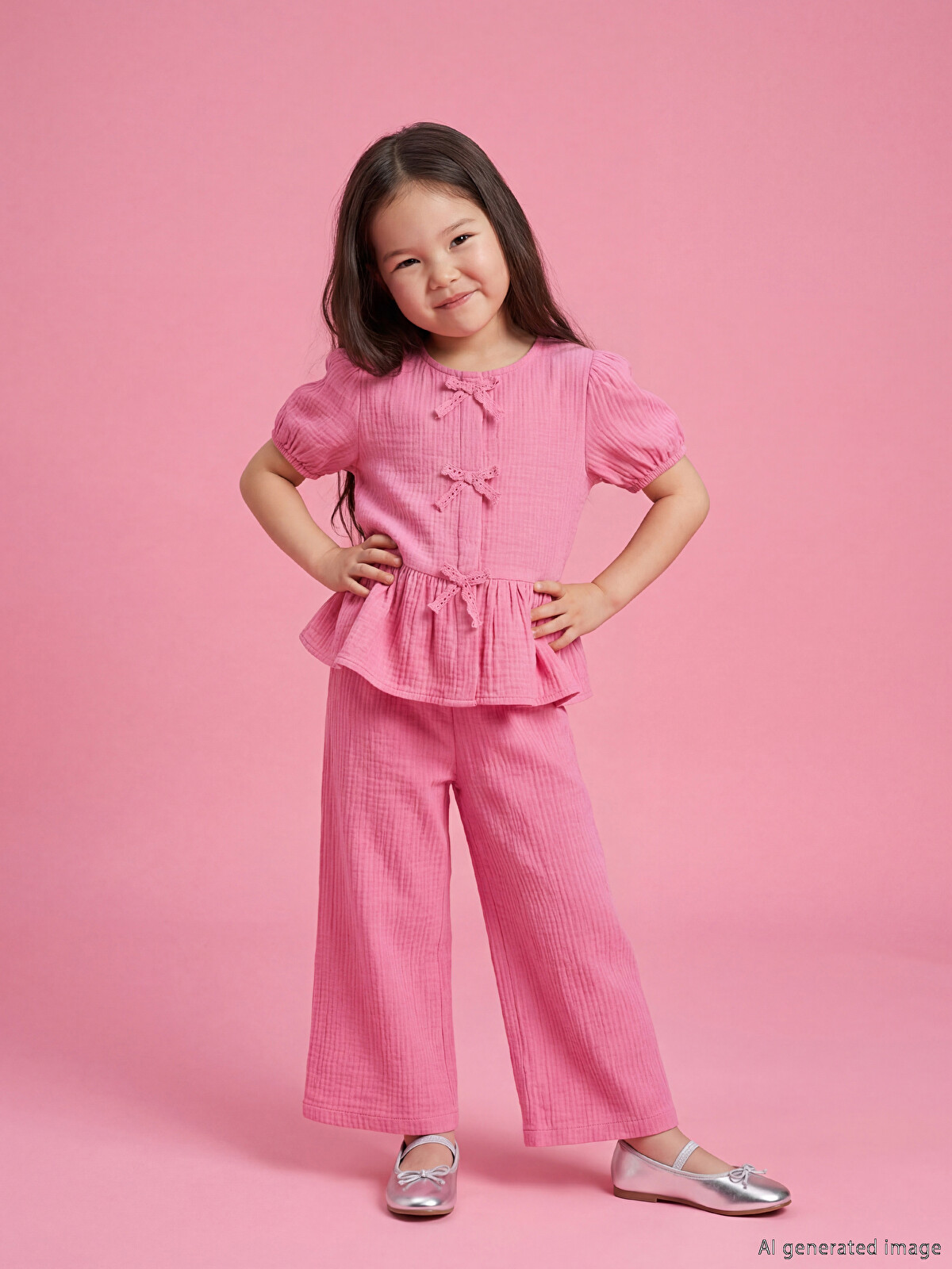 LCW Kids Bow Detail Girl's Blouse And Trousers - S6OF64Z1-GEV | LC