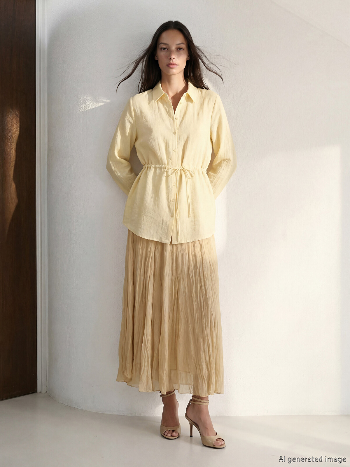 LCW STUDIO Elastic Waist Textured Chiffon Skirt - S6OF88Z8-ZVF