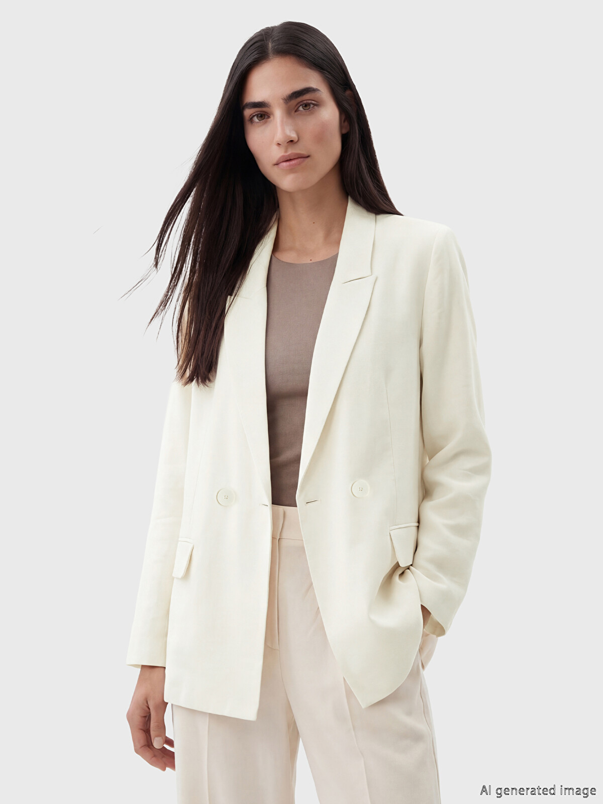 YUKITORI ホワイト ジャケット　シルク LCW STUDIO Double Breasted Women's Blazer Jacket - S6OG31Z8-R9J