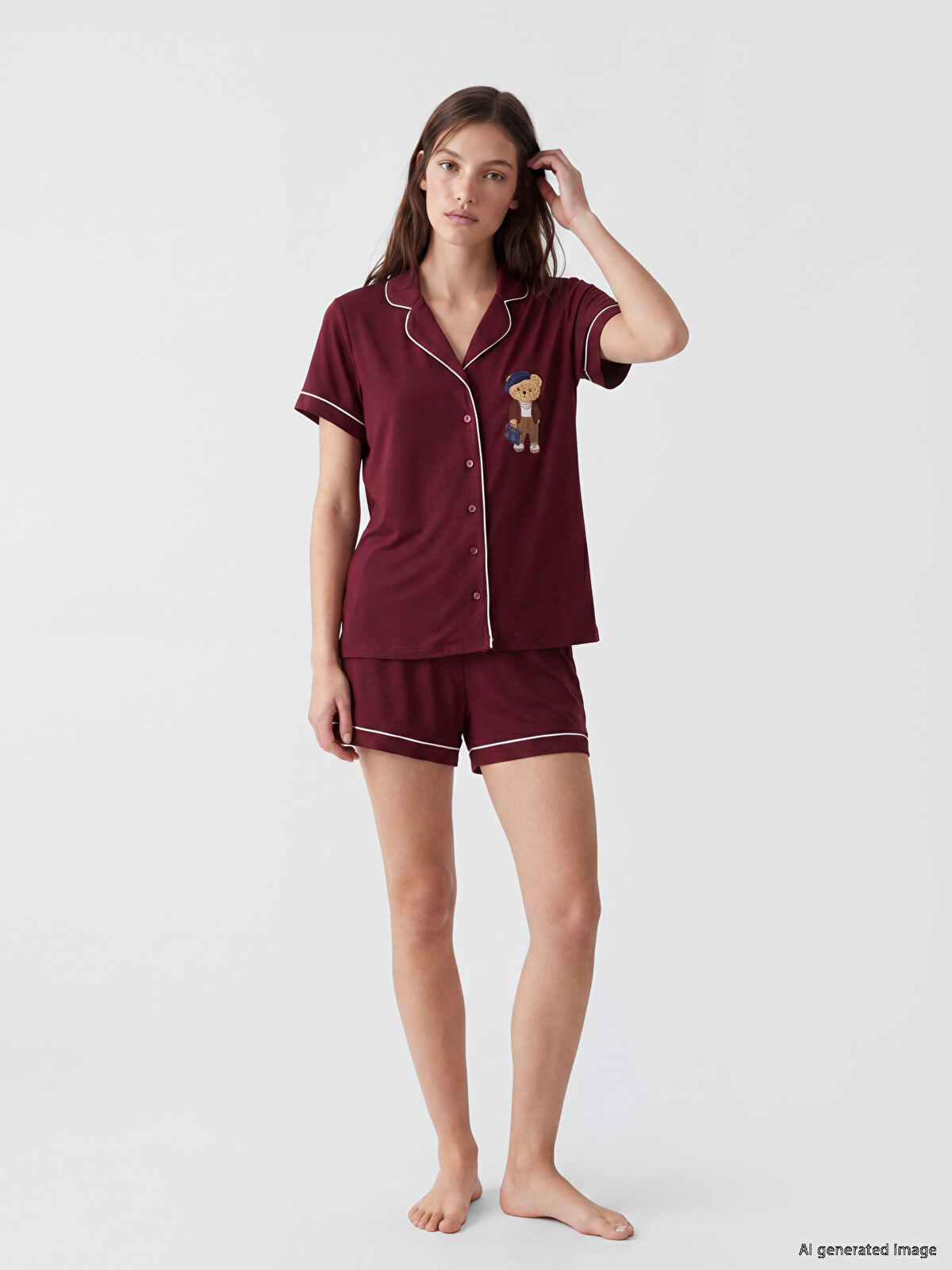 LCW DREAM Ayı Teddy Baskılı Kadın Şortlu Pijama Takımı - S6OH56Z8