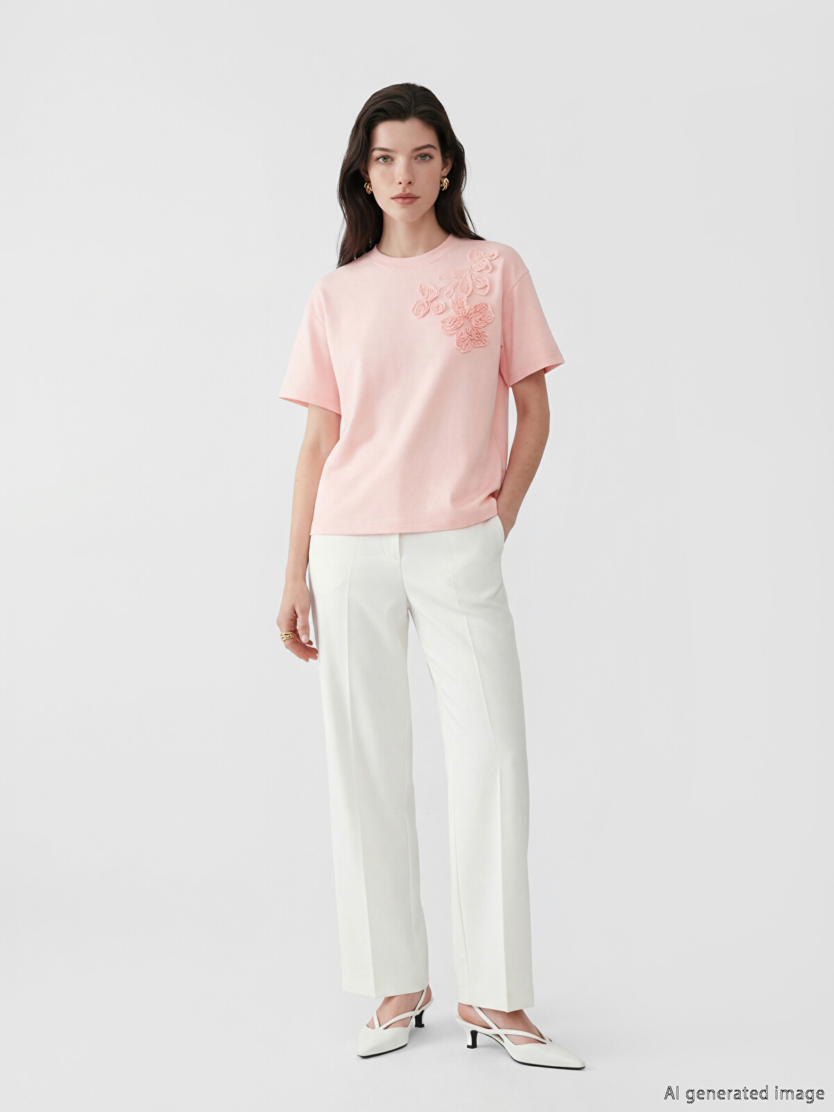 新品未使用 ROSE JACQUARD CROPPED BLOUSE LCW Comfort Çiçek Aplikeli Soft Touch Kadın Tişört - S6A081Z8-QWL
