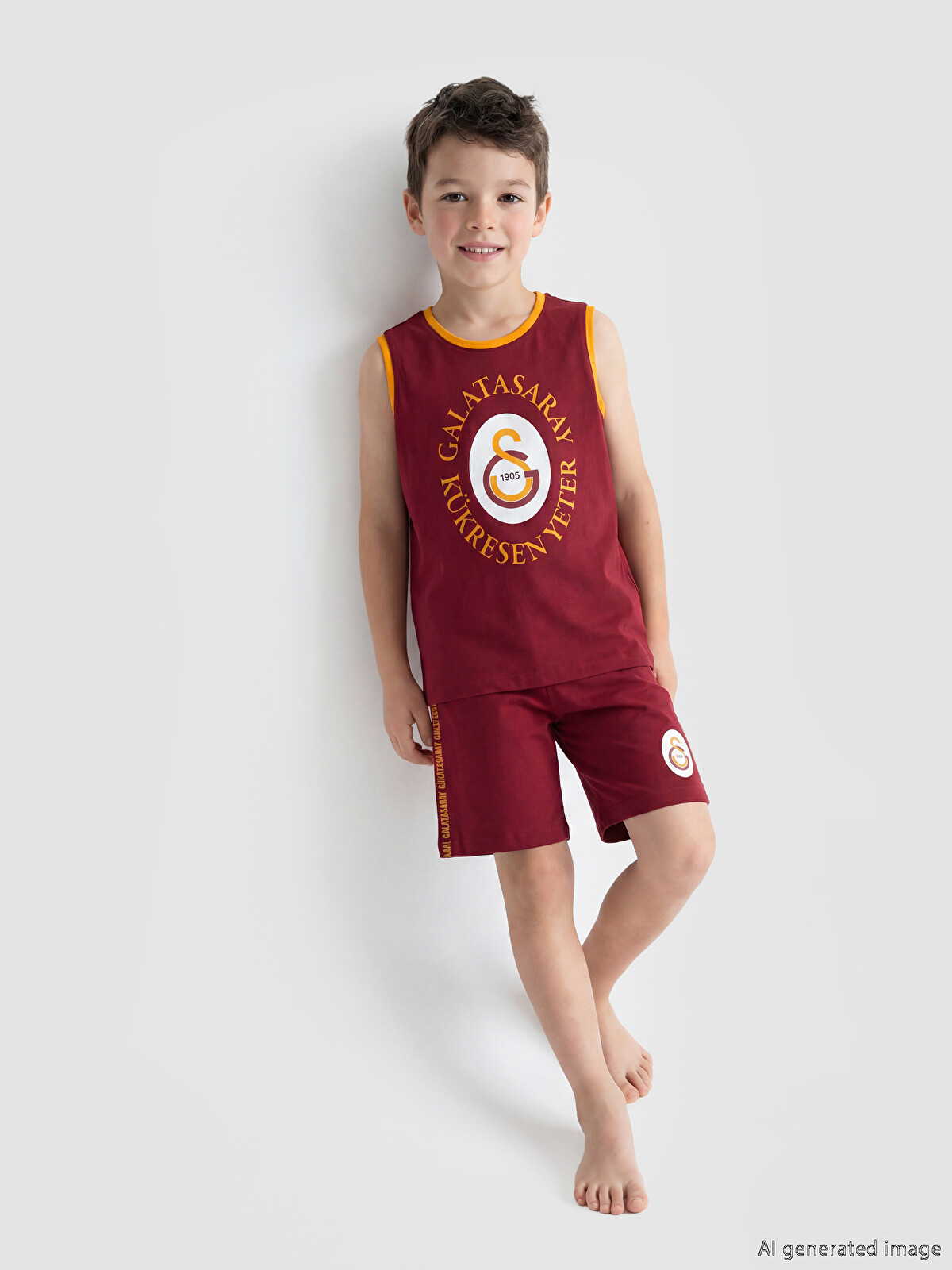 LCW Kids Kırmızı Galatasaray Baskılı Erkek Çocuk Şortlu Pijama